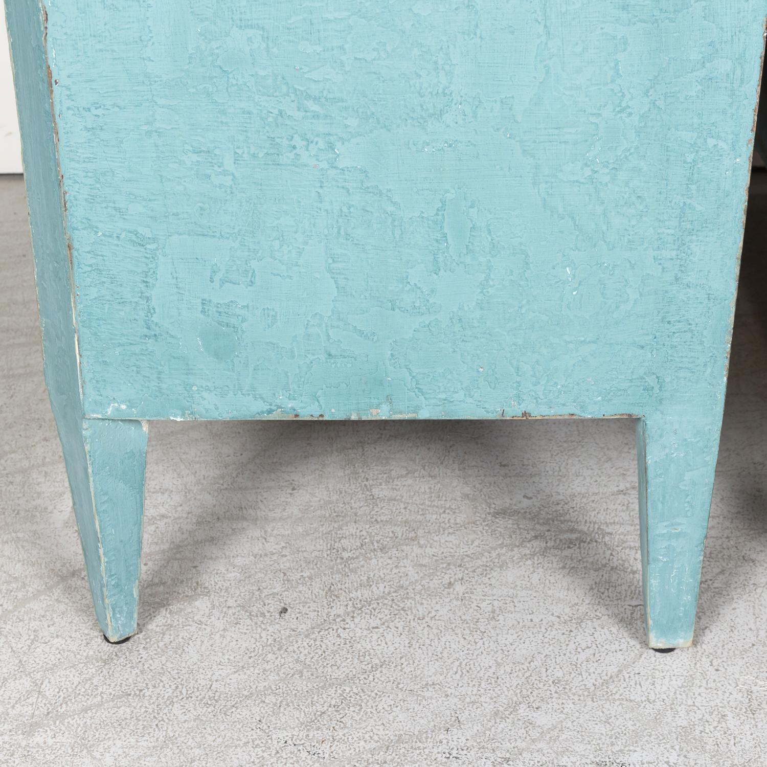 Pair of Late 19th Century French Louis XVI Style Aqua or Teal Painted Commodes 14