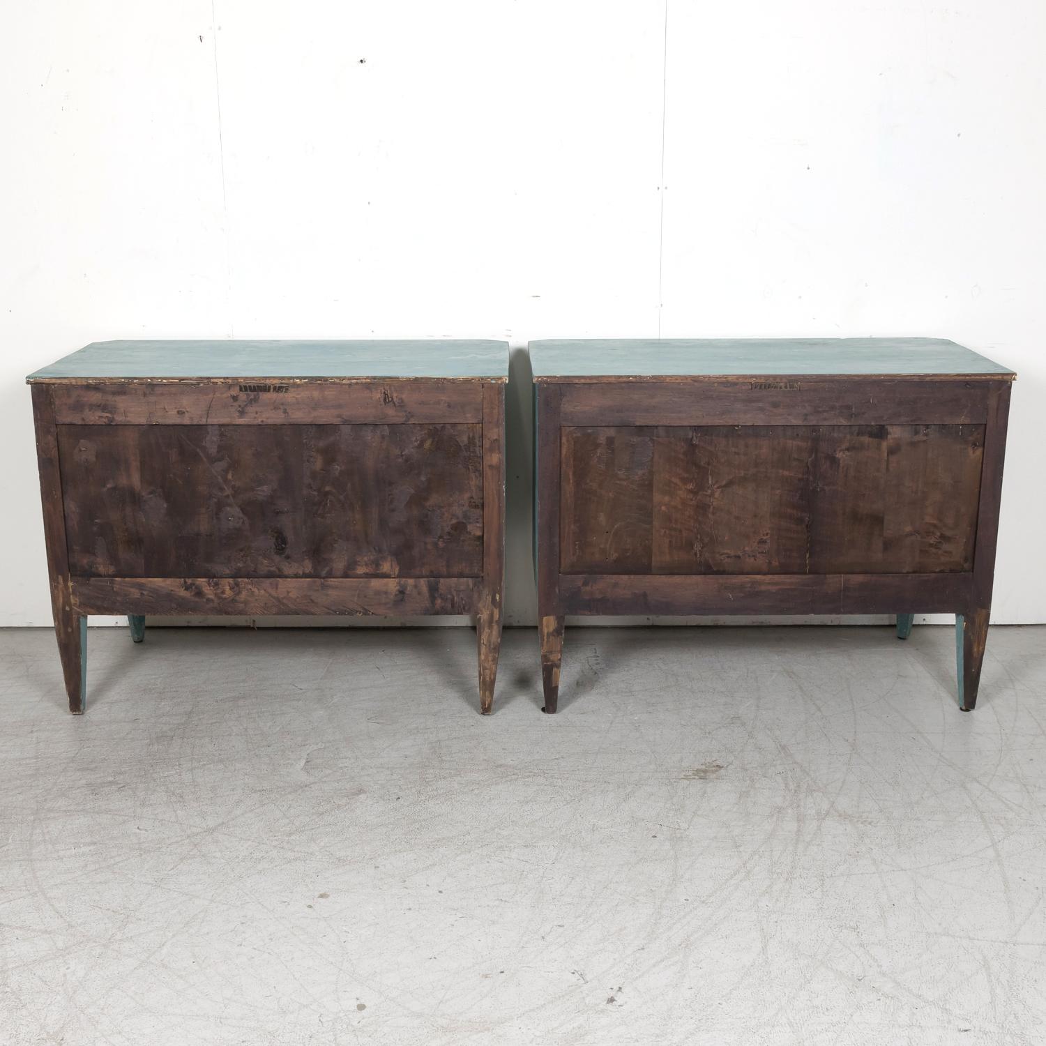 Pair of Late 19th Century French Louis XVI Style Aqua or Teal Painted Commodes 15