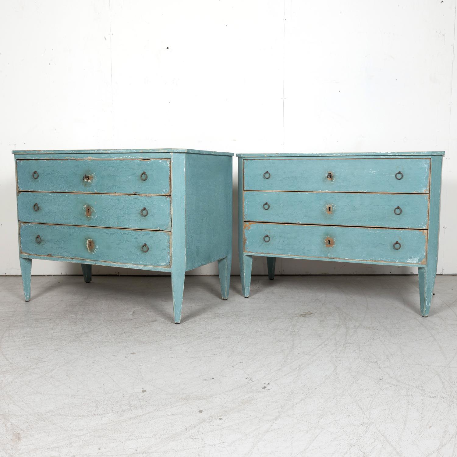 Pair of Late 19th Century French Louis XVI Style Aqua or Teal Painted Commodes In Good Condition In Birmingham, AL