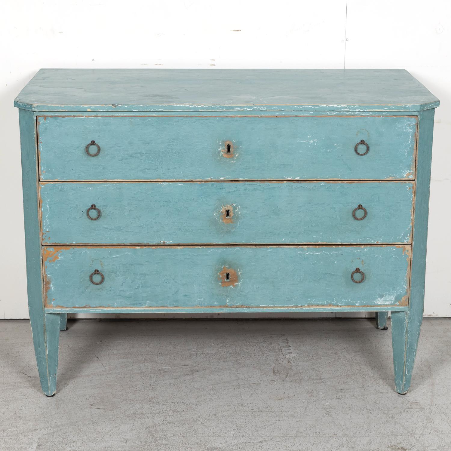 Pair of Late 19th Century French Louis XVI Style Aqua or Teal Painted Commodes 4