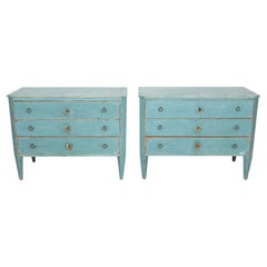Pair of Late 19th Century French Louis XVI Style Aqua or Teal Painted Commodes