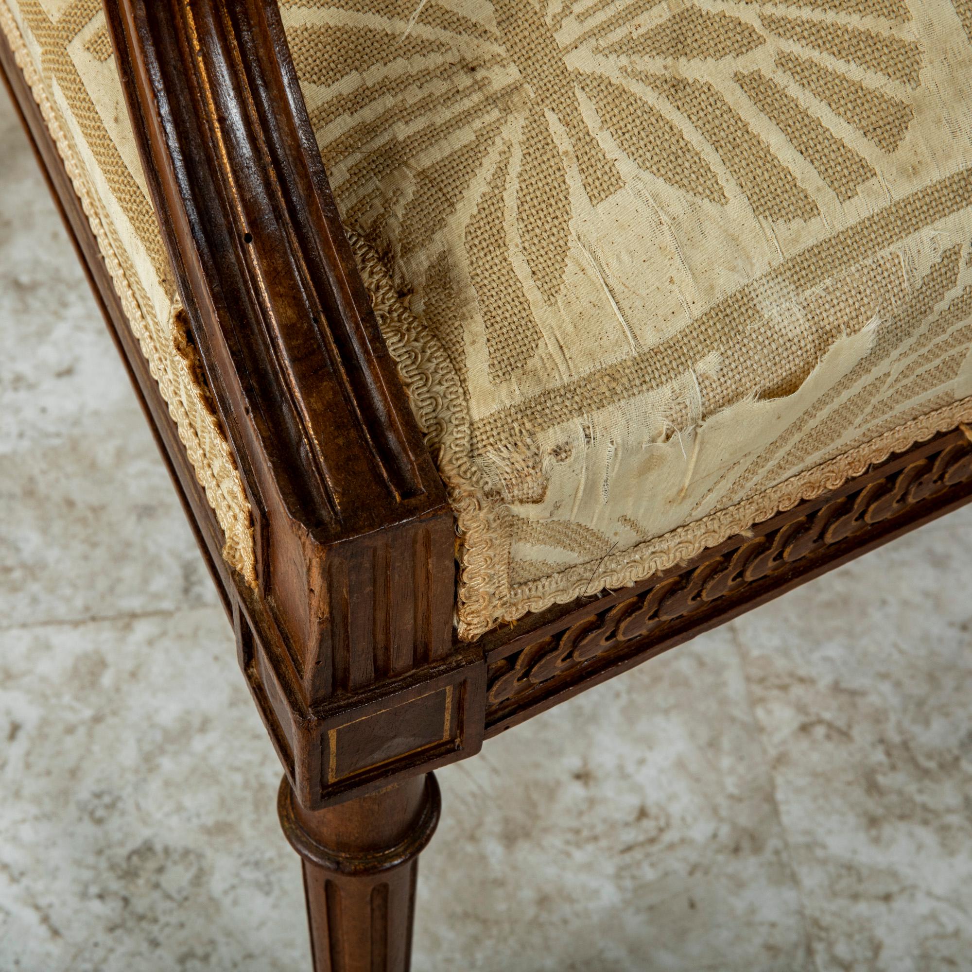 Pair of Late 19th Century French Louis XVI Style Hand Carved Walnut Armchairs For Sale 10