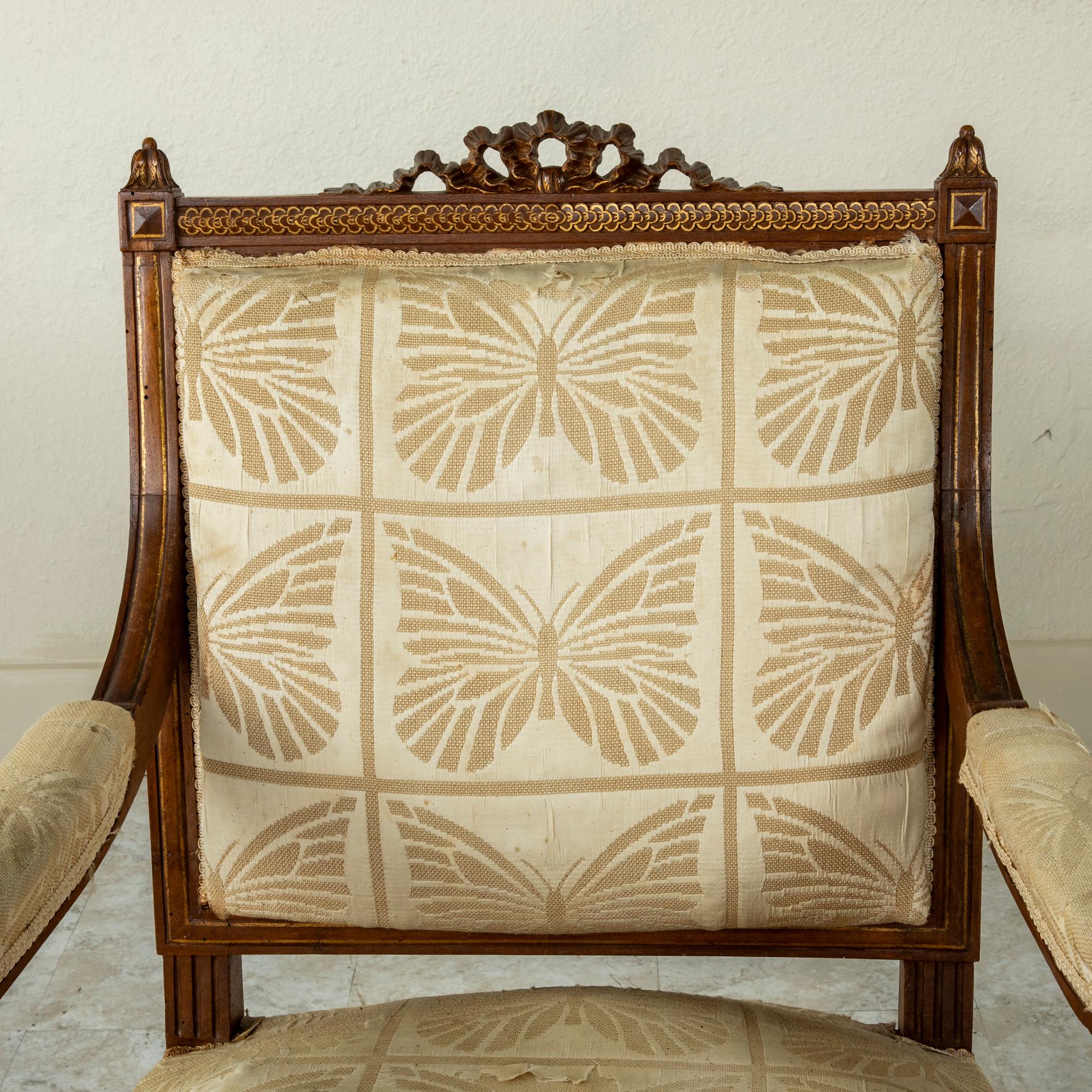 Pair of Late 19th Century French Louis XVI Style Hand Carved Walnut Armchairs For Sale 11