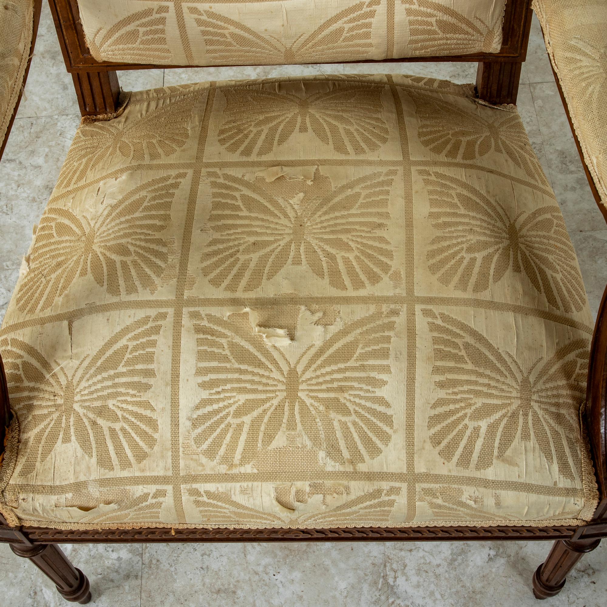 Pair of Late 19th Century French Louis XVI Style Hand Carved Walnut Armchairs For Sale 13