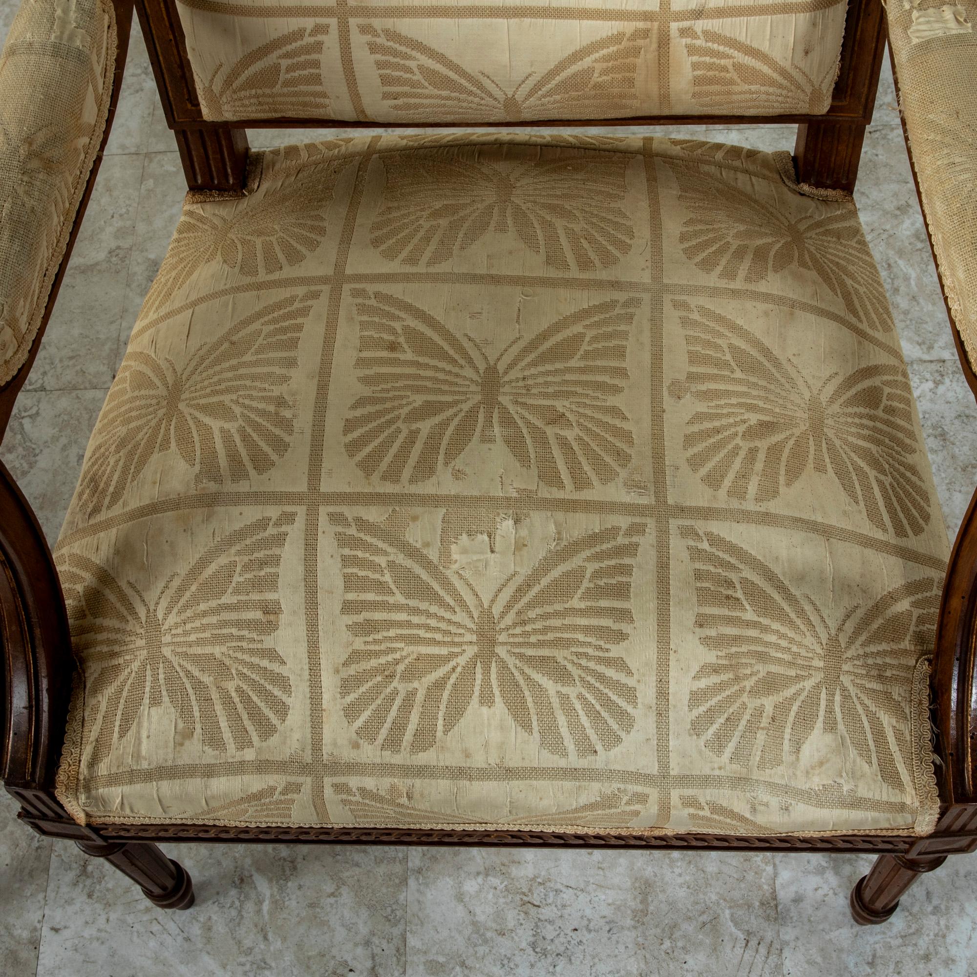 Pair of Late 19th Century French Louis XVI Style Hand Carved Walnut Armchairs For Sale 14