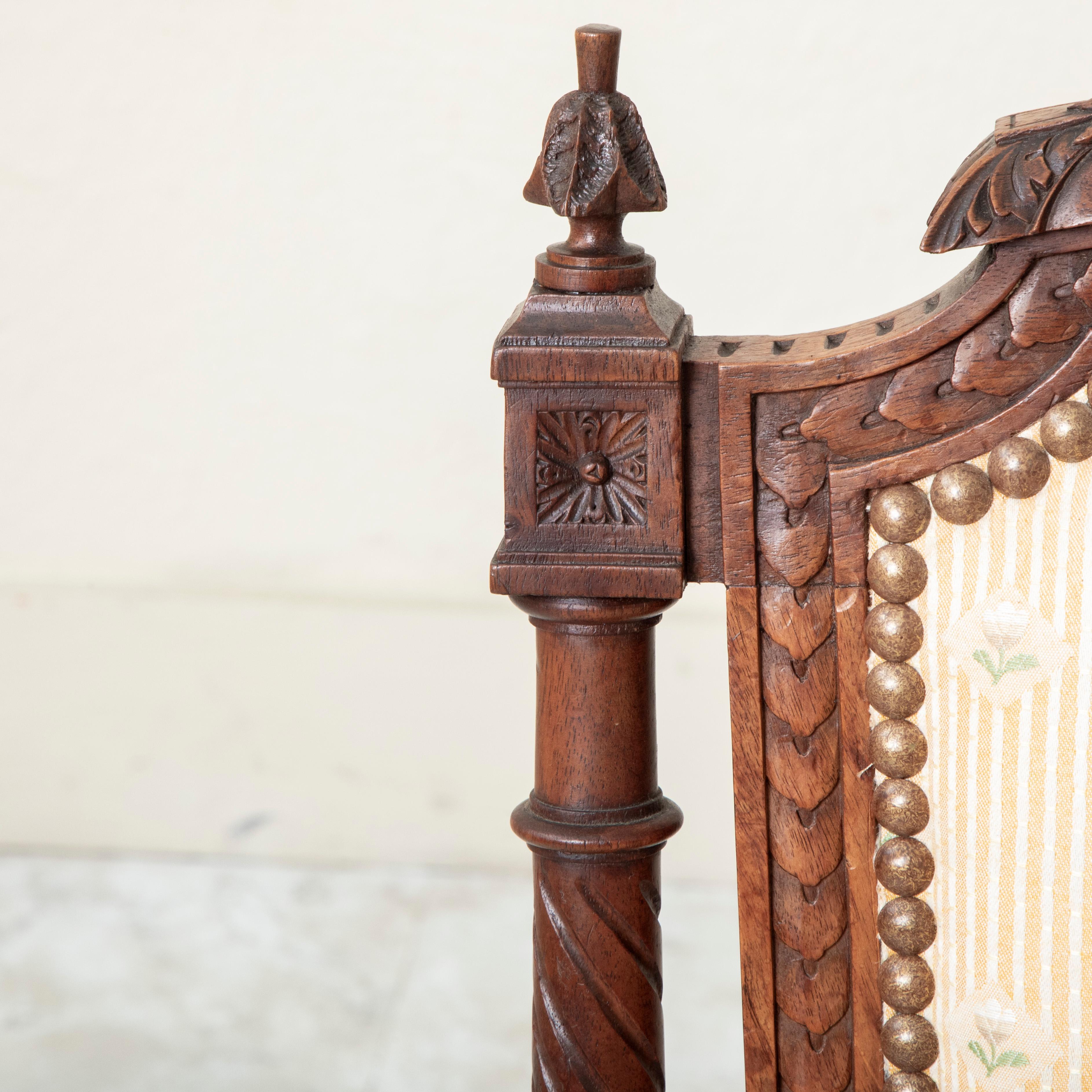 Pair of Late 19th Century French Louis XVI Style Hand Carved Walnut Side Chairs For Sale 7