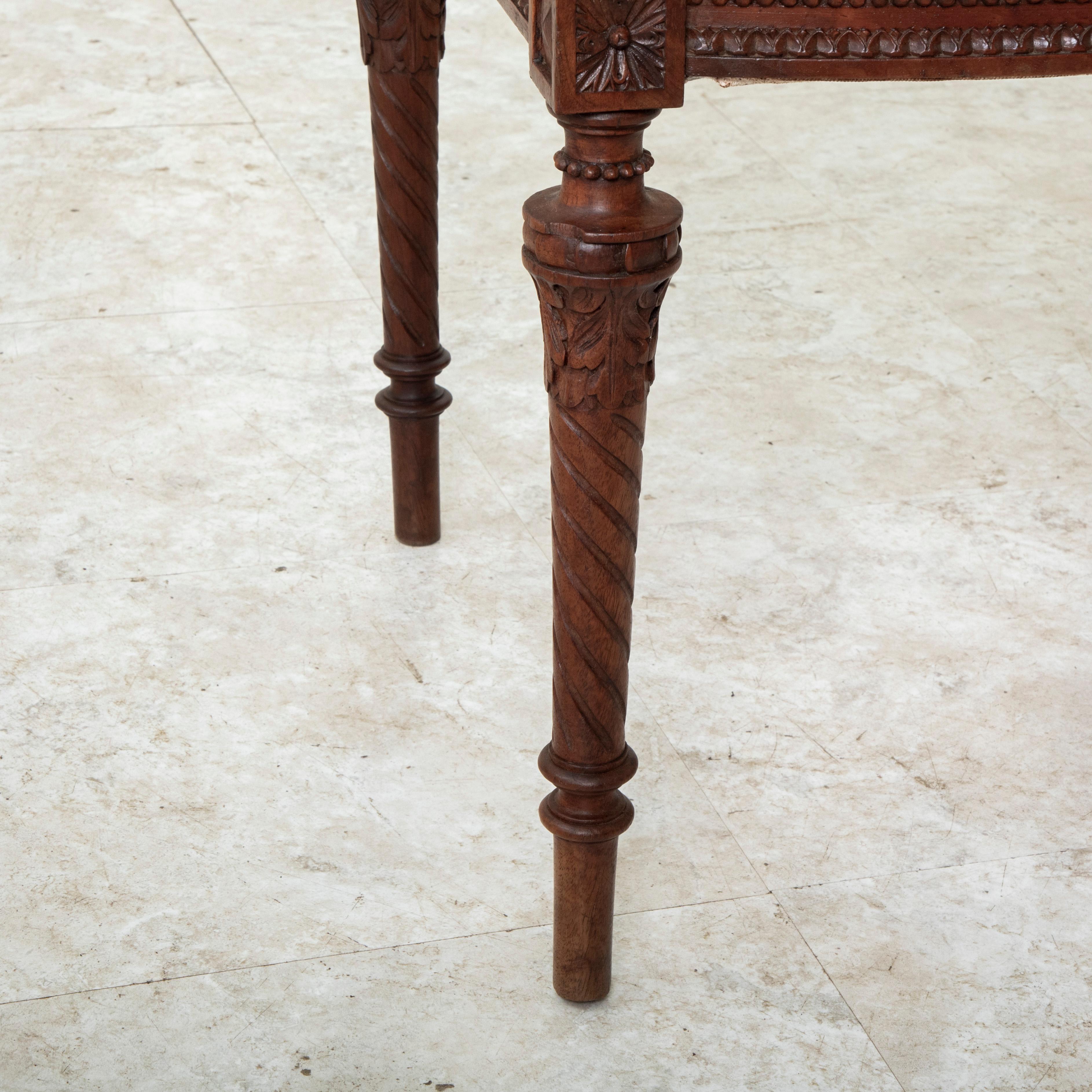 Pair of Late 19th Century French Louis XVI Style Hand Carved Walnut Side Chairs For Sale 9