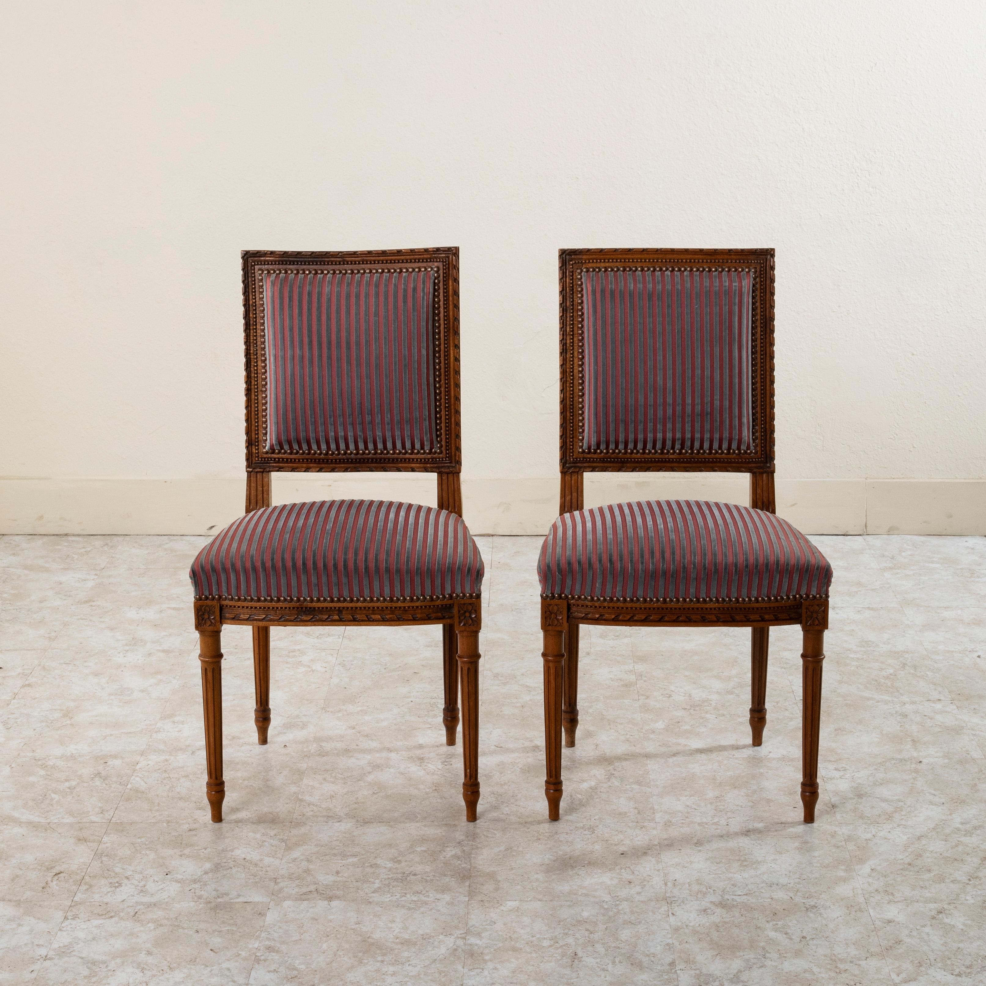 Pair of Late 19th Century French Louis XVI Style Hand Carved Walnut ...
