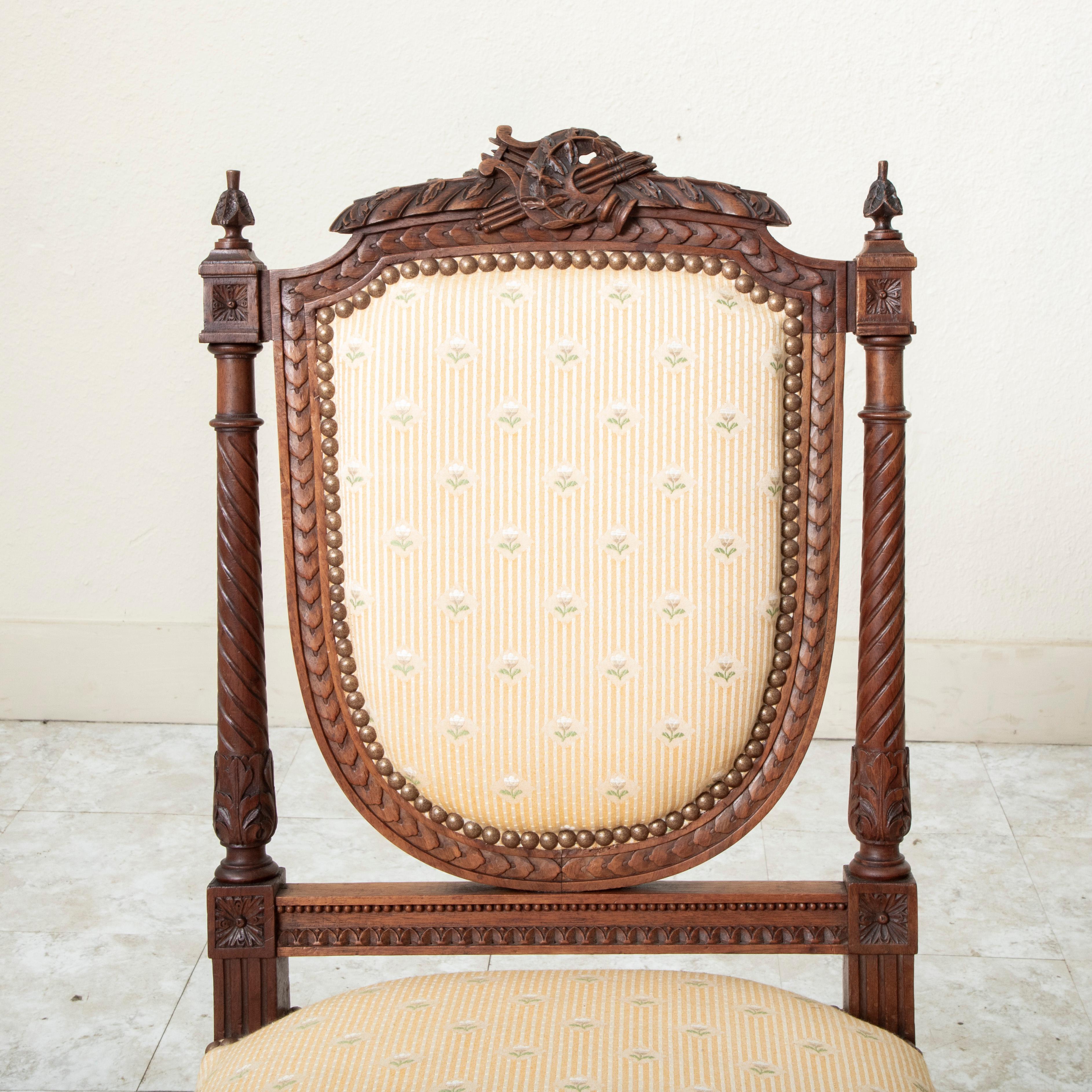 Pair of Late 19th Century French Louis XVI Style Hand Carved Walnut Side Chairs For Sale 2