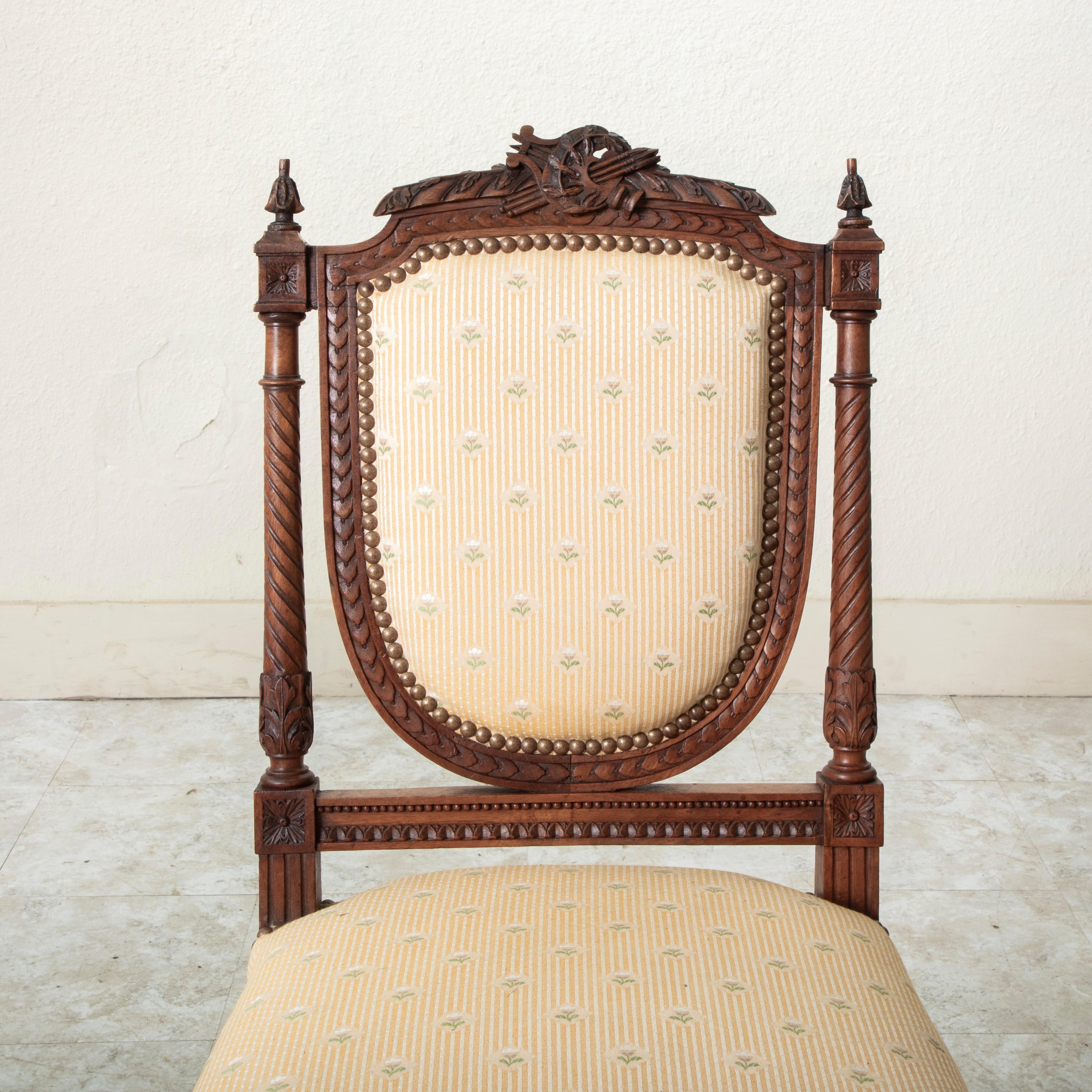 Pair of Late 19th Century French Louis XVI Style Hand Carved Walnut Side Chairs For Sale 3
