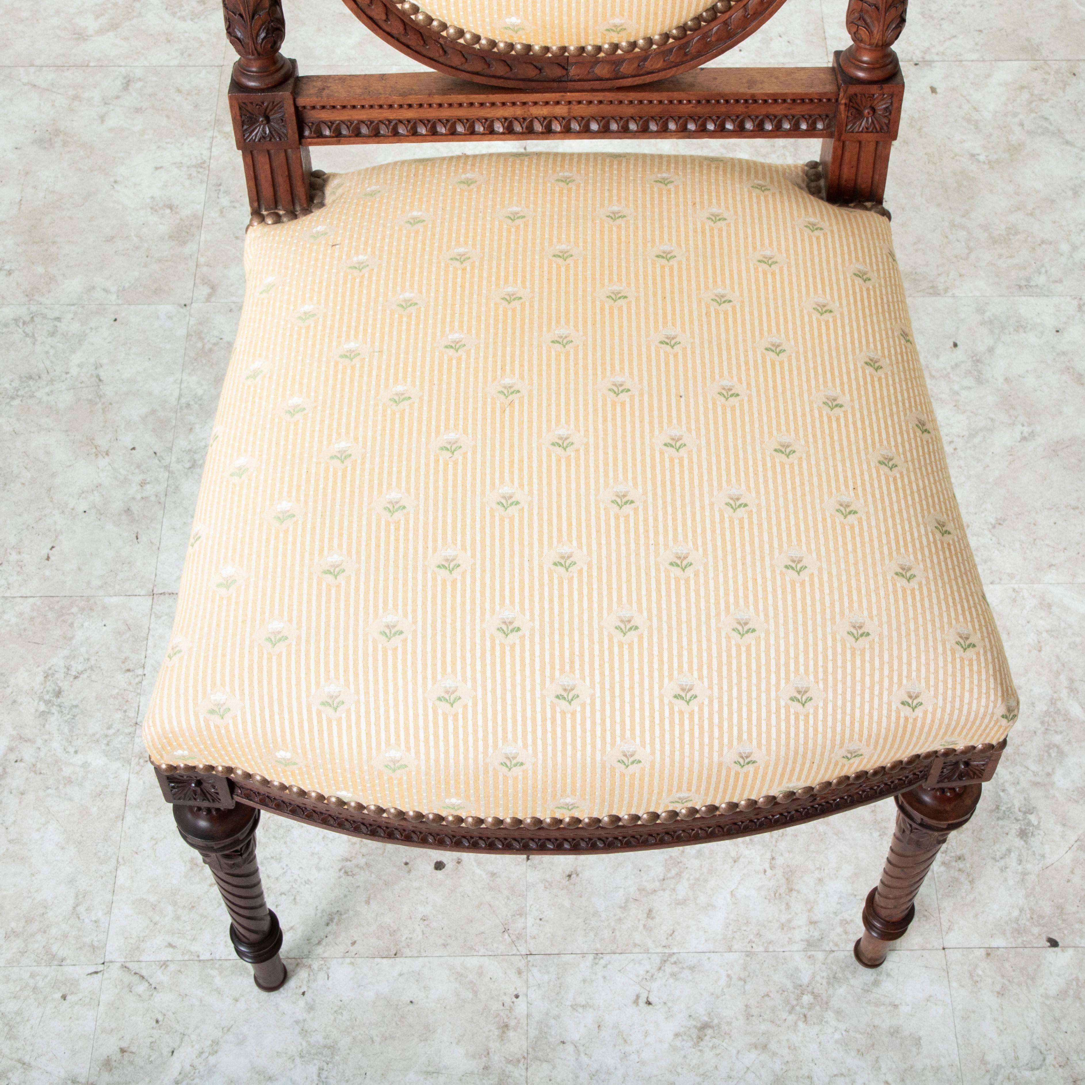 Pair of Late 19th Century French Louis XVI Style Hand Carved Walnut Side Chairs For Sale 4