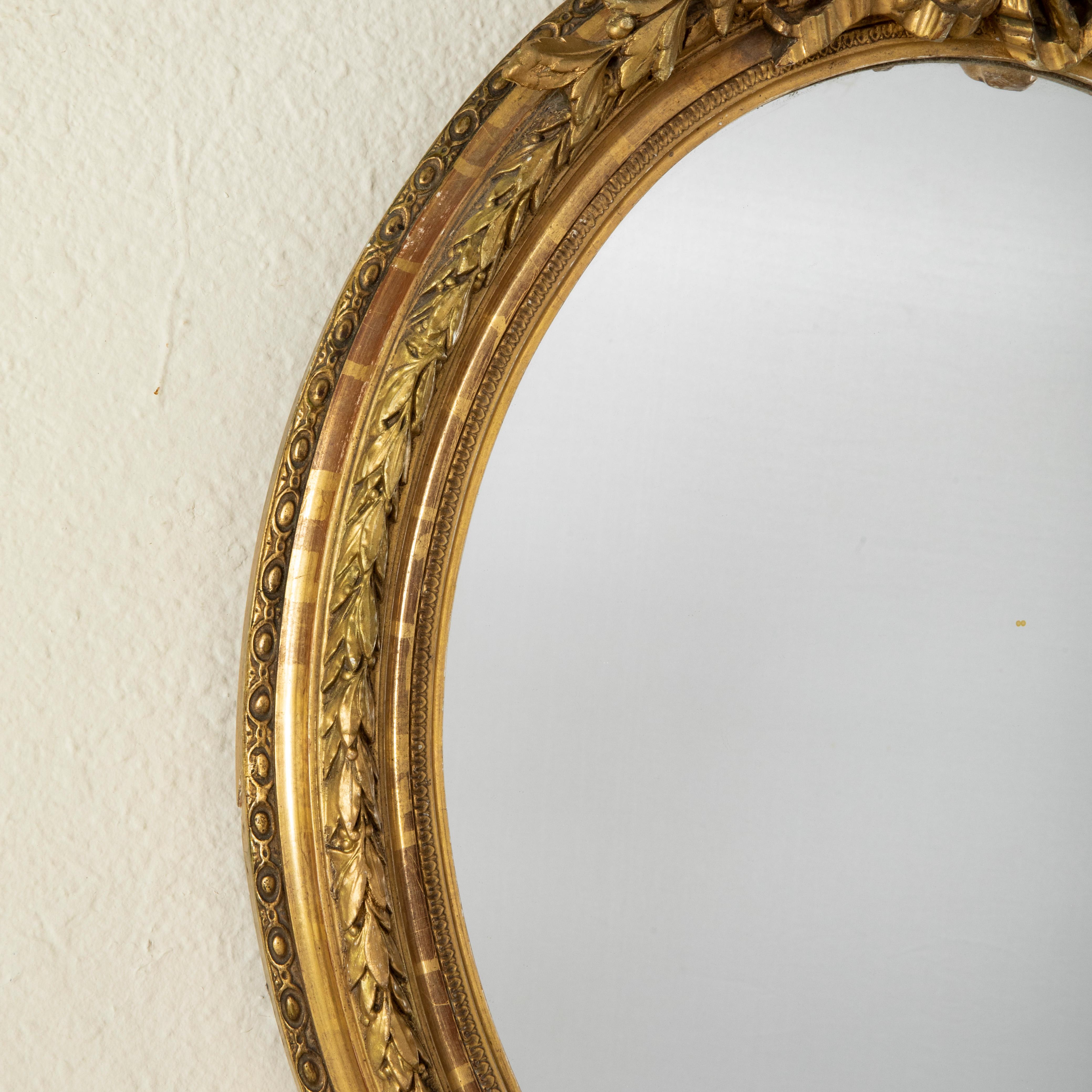 Pair of Late 19th Century French Louis XVI Style Oval Gilt Wood Mirrors  2