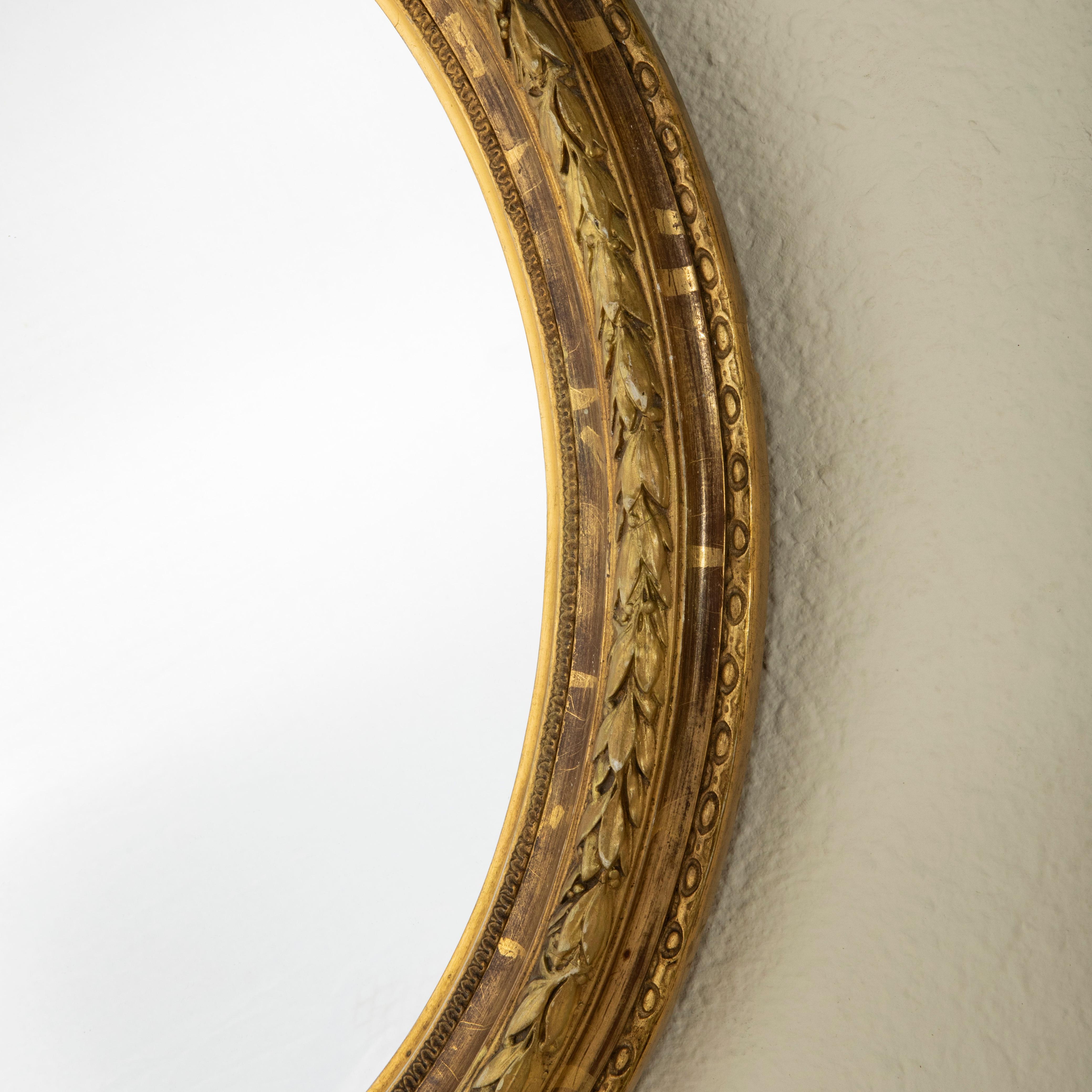 Pair of Late 19th Century French Louis XVI Style Oval Gilt Wood Mirrors  3