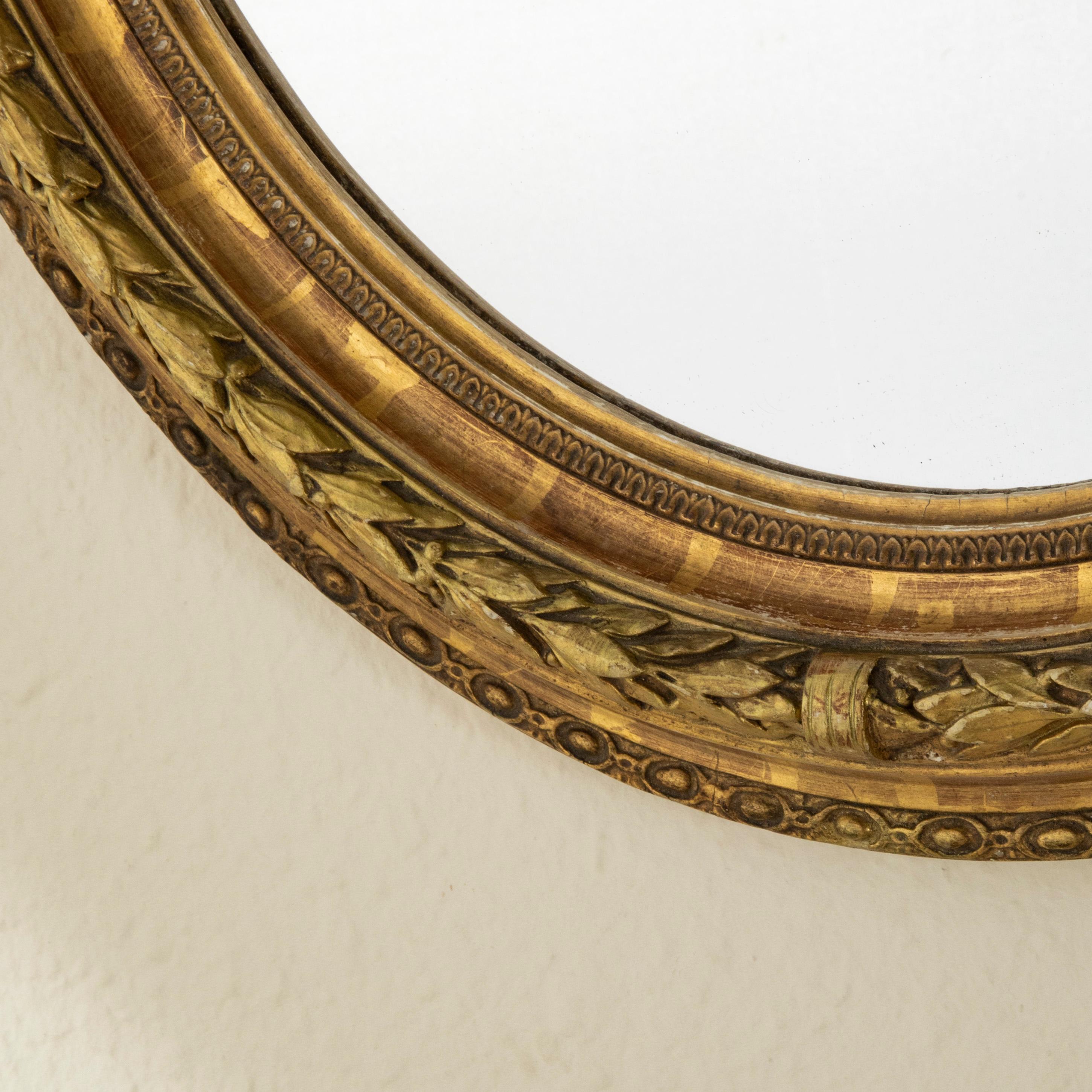 Pair of Late 19th Century French Louis XVI Style Oval Gilt Wood Mirrors  4