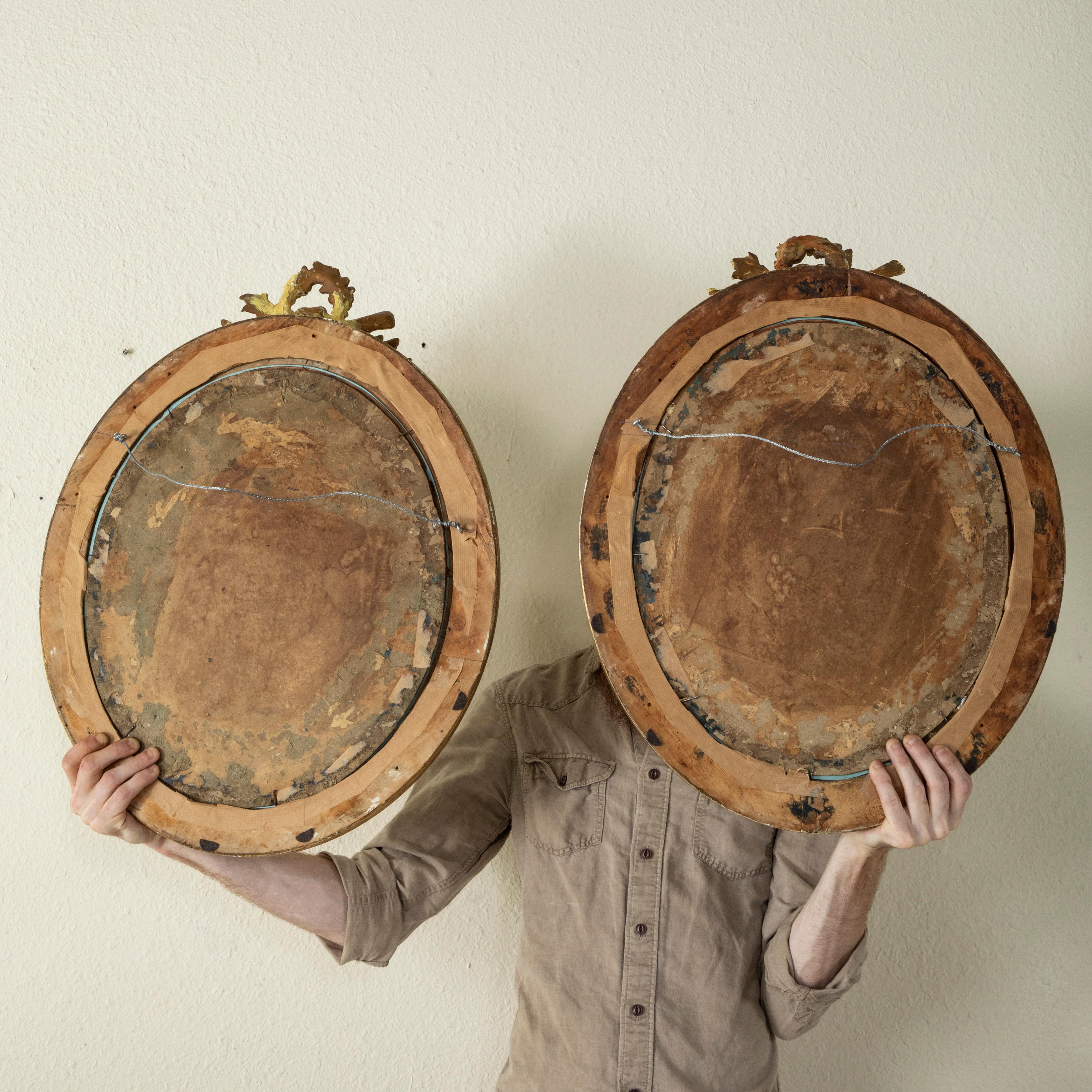 Pair of Late 19th Century French Louis XVI Style Oval Gilt Wood Mirrors  5
