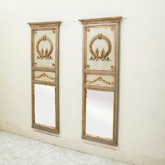 Pair of Late 19th Century French Louis XVI Style Painted Trumeau Mirrors