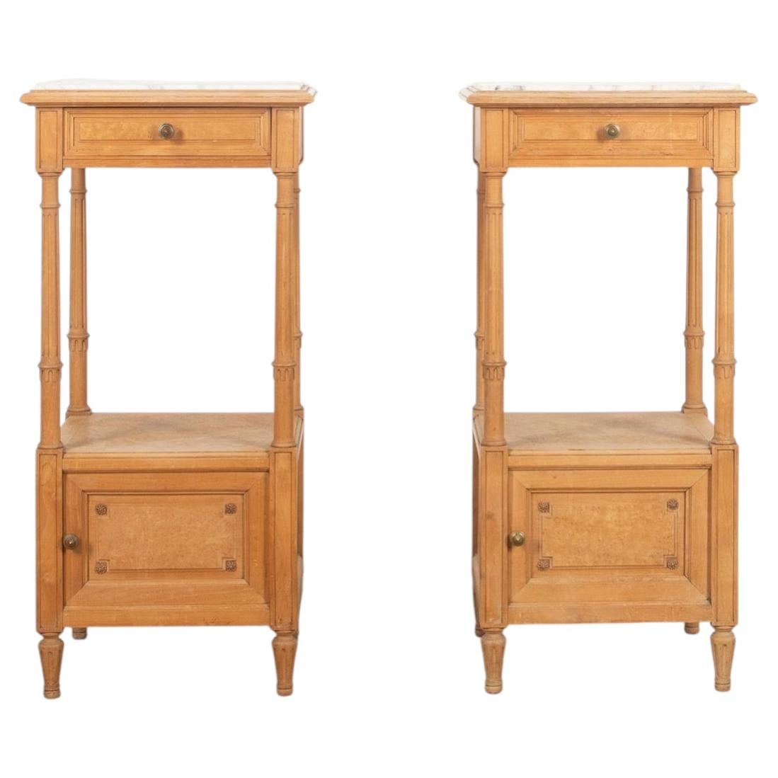 Pair of Late 19th Century French Marble Top Bedside Tables