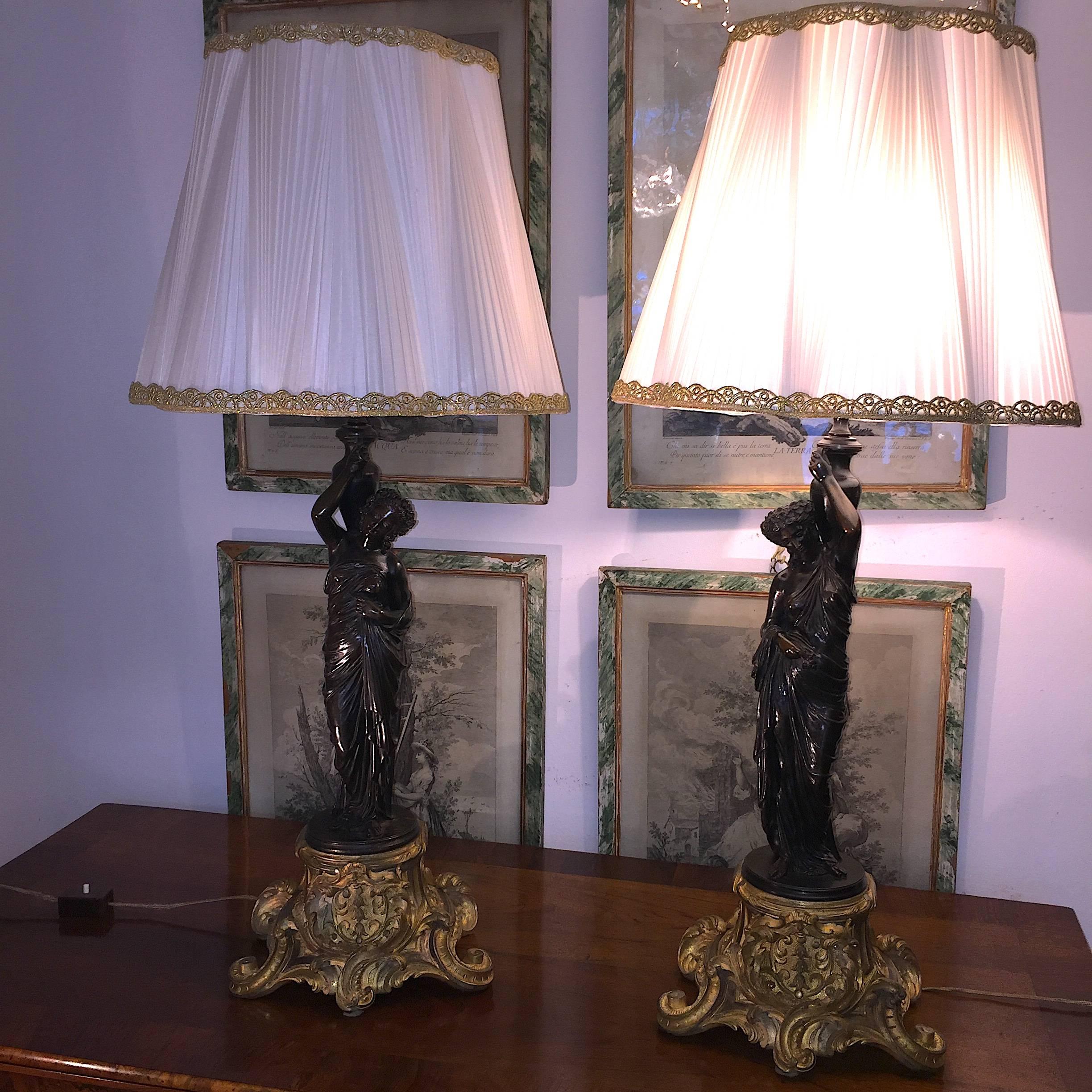 Pair of Late 19th Century French Metal Figural Table Lamps Neoclassical Style 4