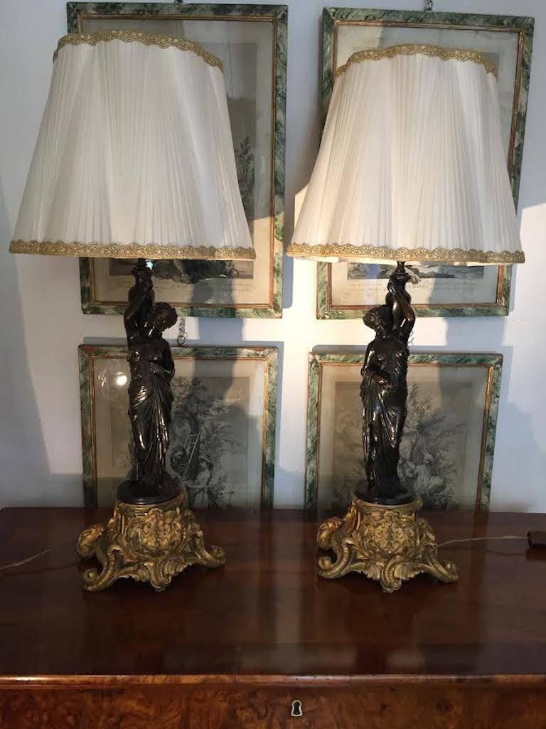 Pair of Late 19th Century French Metal Figural Table Lamps Neoclassical Style 12