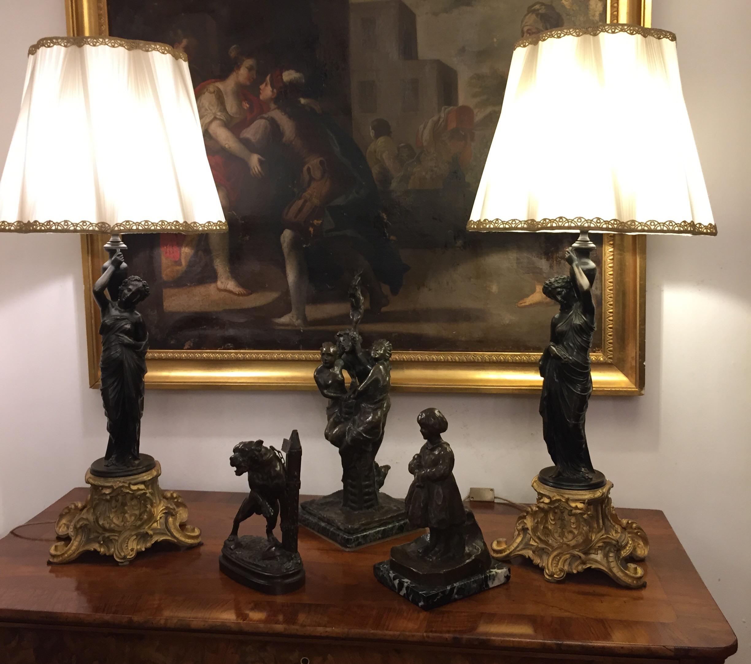 Pair of Late 19th Century French Metal Figural Table Lamps Neoclassical Style 13