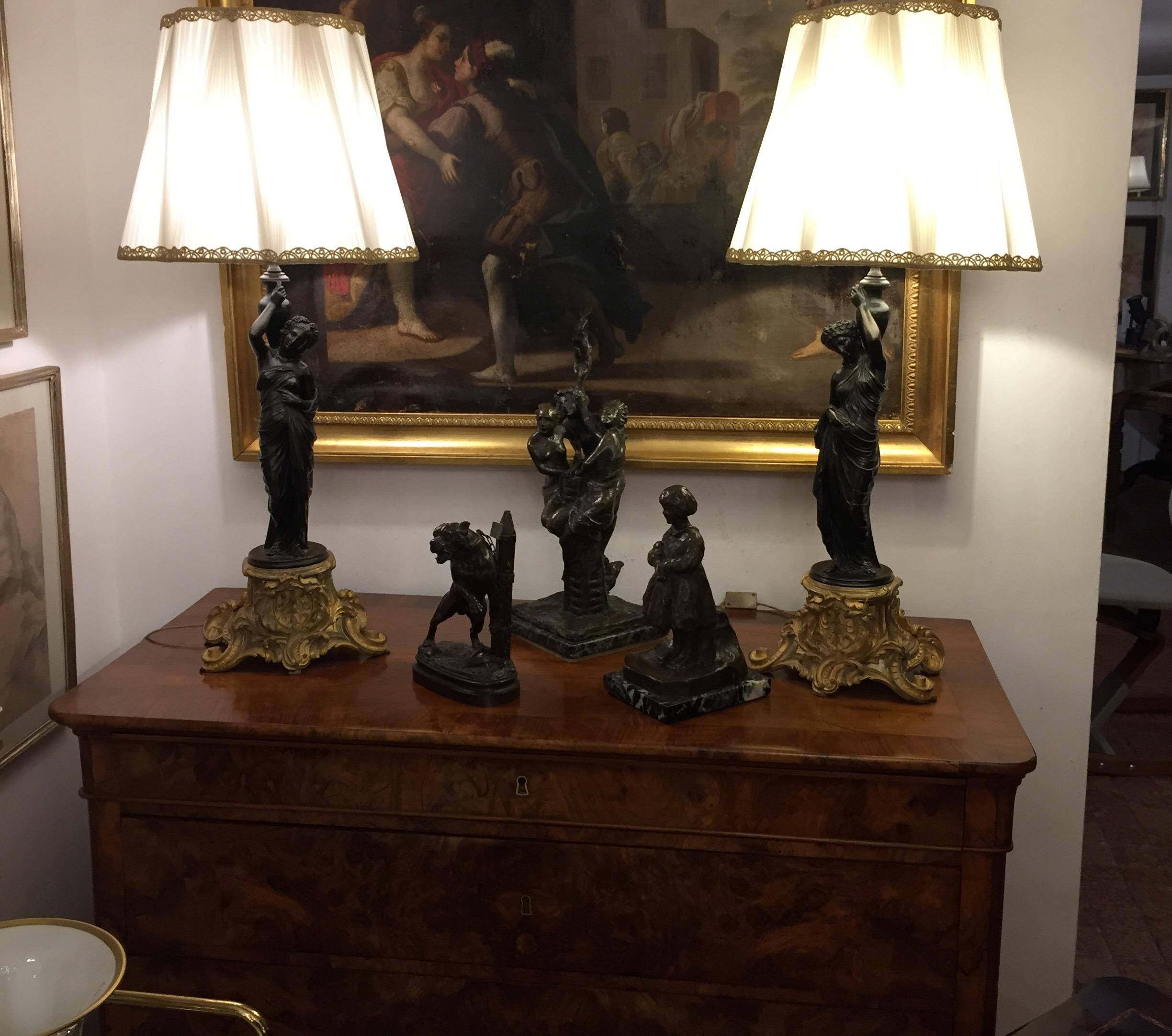 Napoleon III Pair of Late 19th Century French Metal Figural Table Lamps Neoclassical Style