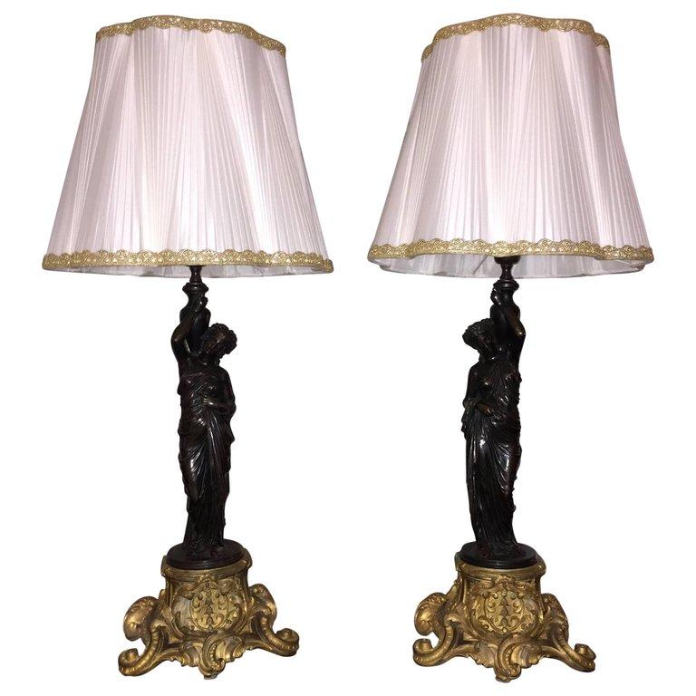Pair of Late 19th Century French Metal Figural Table Lamps Neoclassical Style 1