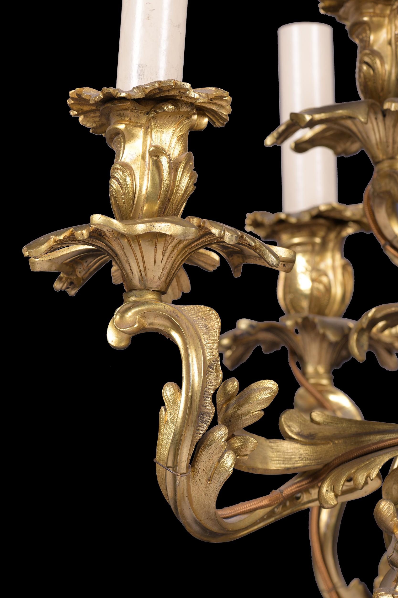 Pair of Late 19th Century French Ormolu Candelabra Lamps in the Louis XV Style In Good Condition In Dublin, IE