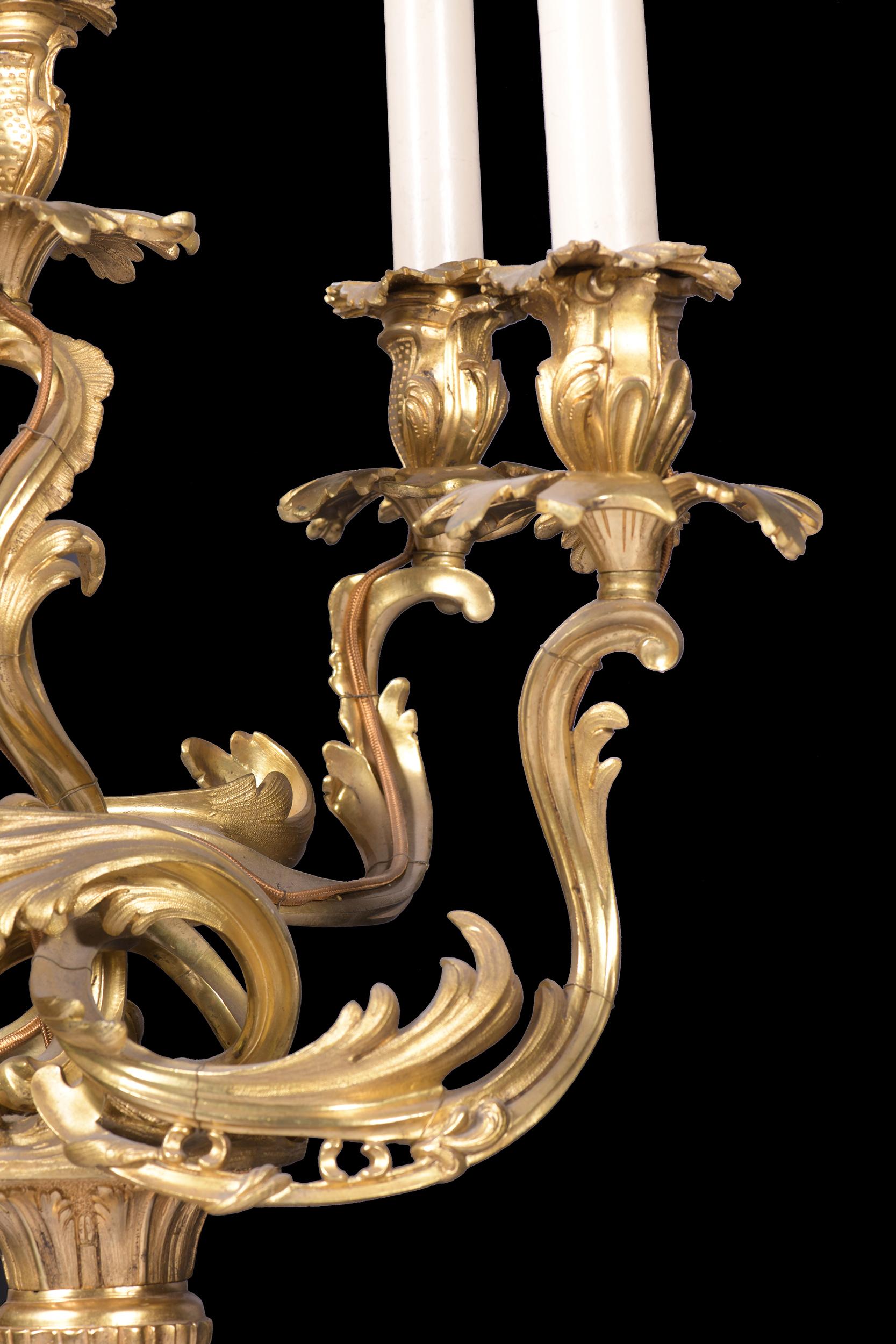 Pair of Late 19th Century French Ormolu Candelabra Lamps in the Louis XV Style 1