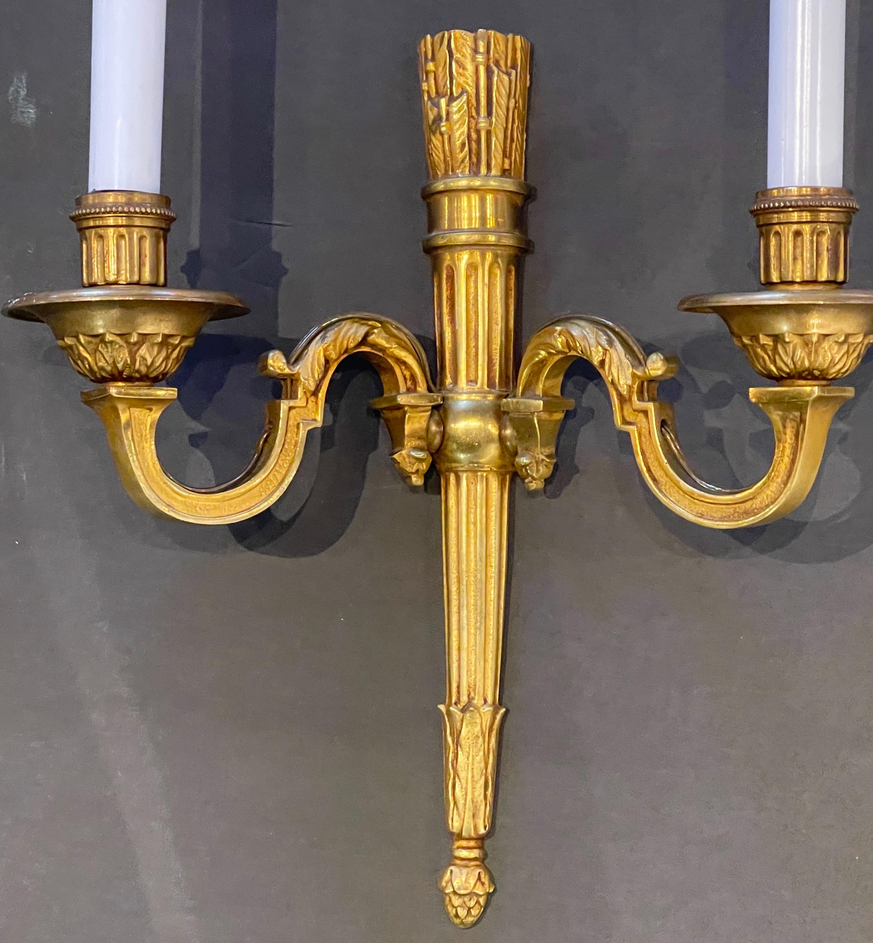 Cast Pair of Late 19th Century French Ormolu Neoclassical, Regence Stye Sconces  For Sale