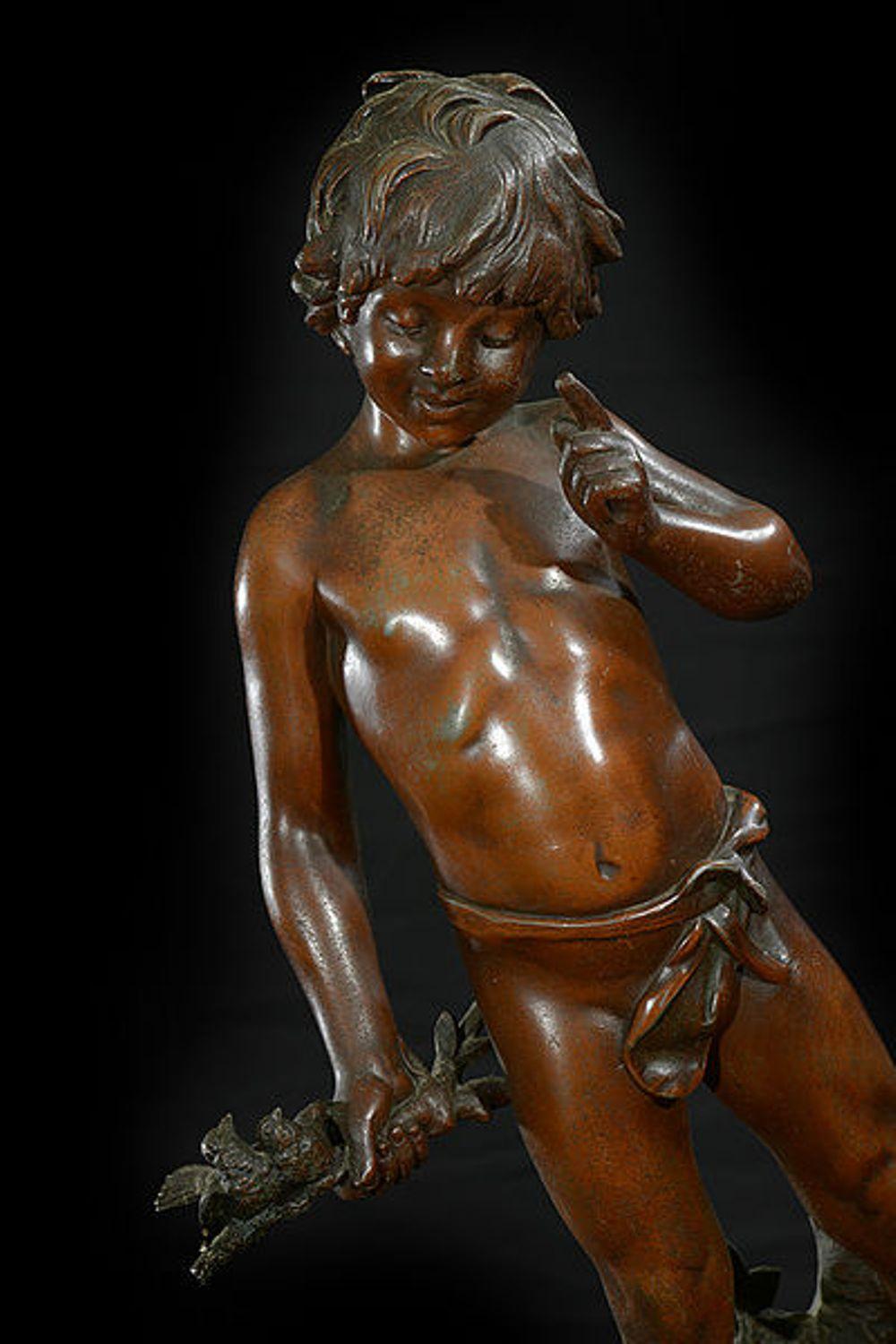 Pair of Late 19th Century French Painted Spelter Figures of Young Boys For Sale 1