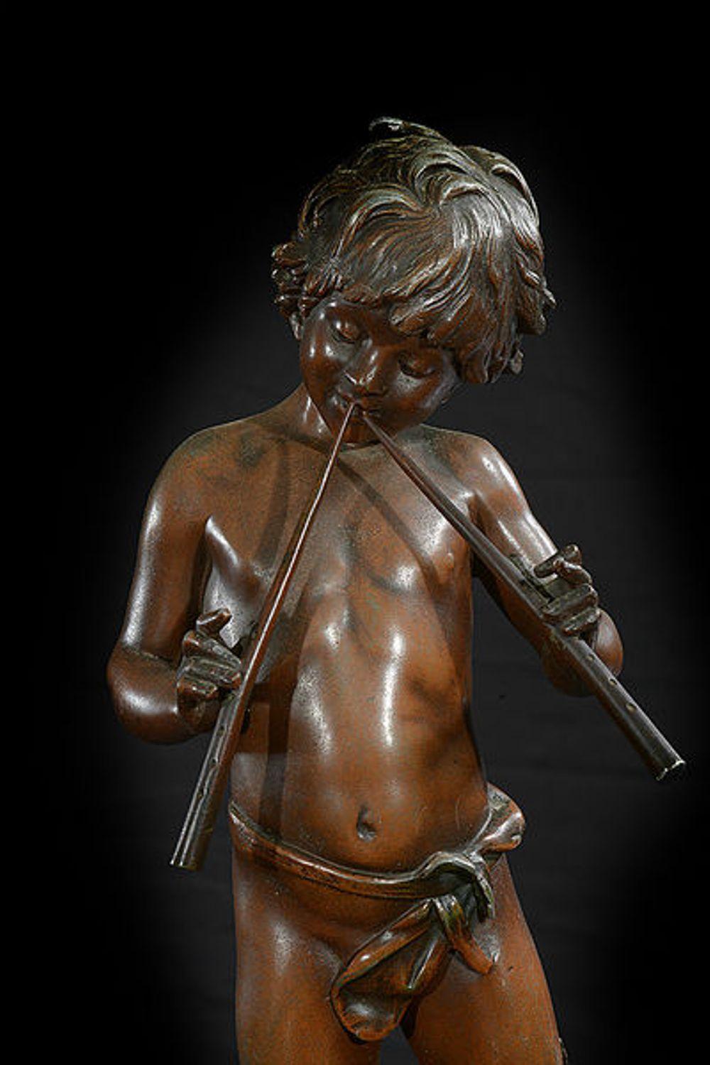 Pair of Late 19th Century French Painted Spelter Figures of Young Boys For Sale 2
