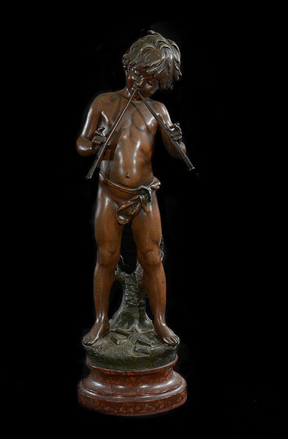 Pair of Late 19th Century French Painted Spelter Figures of Young Boys For Sale 3