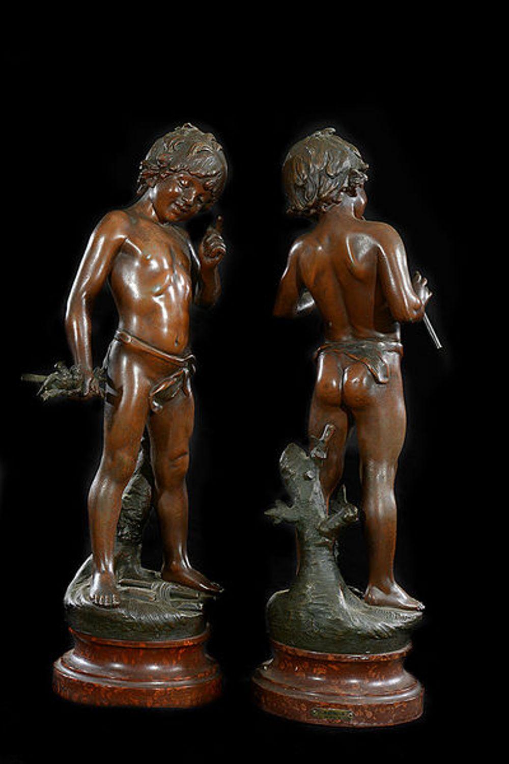 Pair of Late 19th Century French Painted Spelter Figures of Young Boys For Sale 4