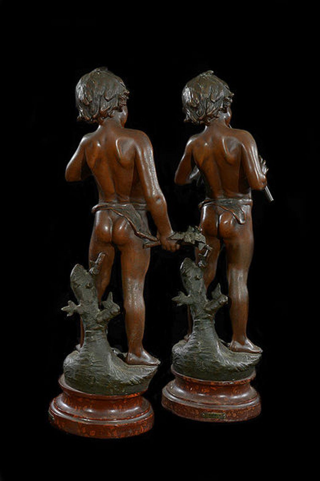 Pair of Late 19th Century French Painted Spelter Figures of Young Boys For Sale 5