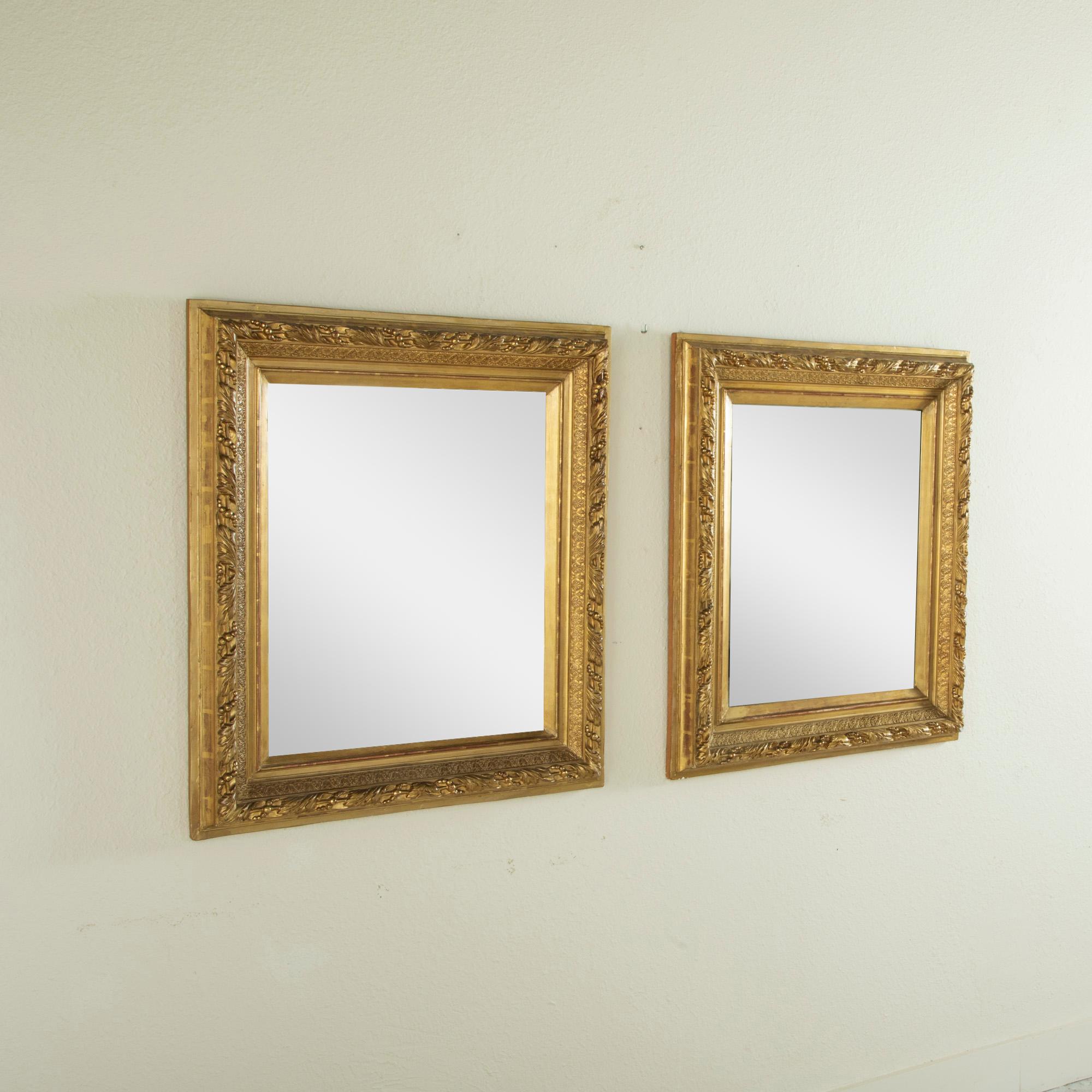 Pair of Late 19th Century French Restauration Style Gilt Wood Wall Mirrors 1
