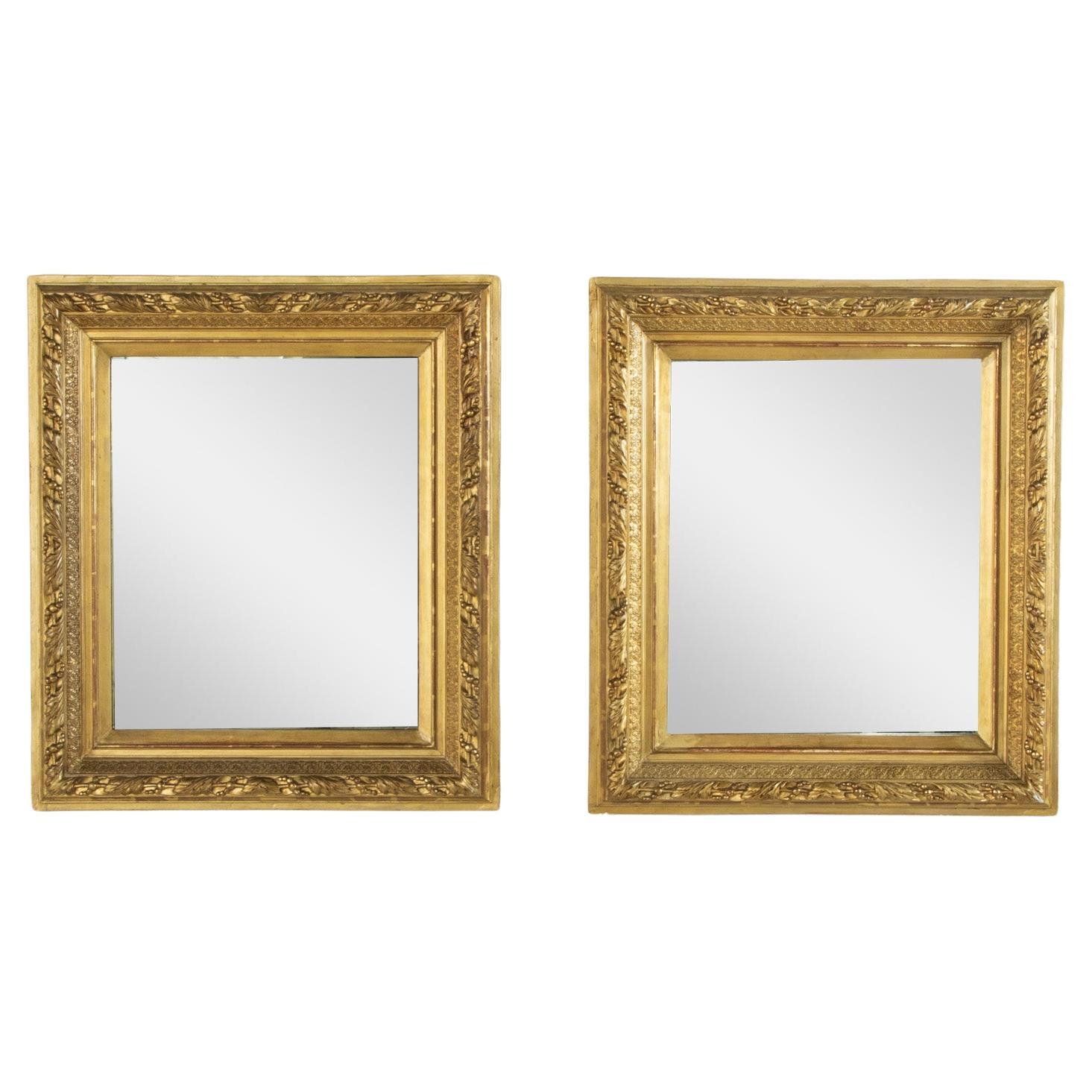 Pair of Late 19th Century French Restauration Style Gilt Wood Wall Mirrors