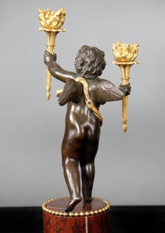 Pair of Late 19th Century Gilt and Patinated Bronze Two Light Candelabra