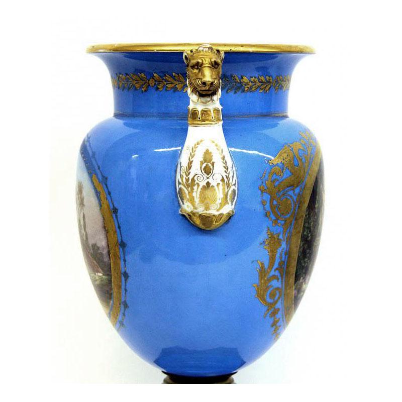 Pair of Late 19th Century Gilt Bronze and Sky Blue Sèvres Style Porcelain Vases In Good Condition For Sale In New York, NY