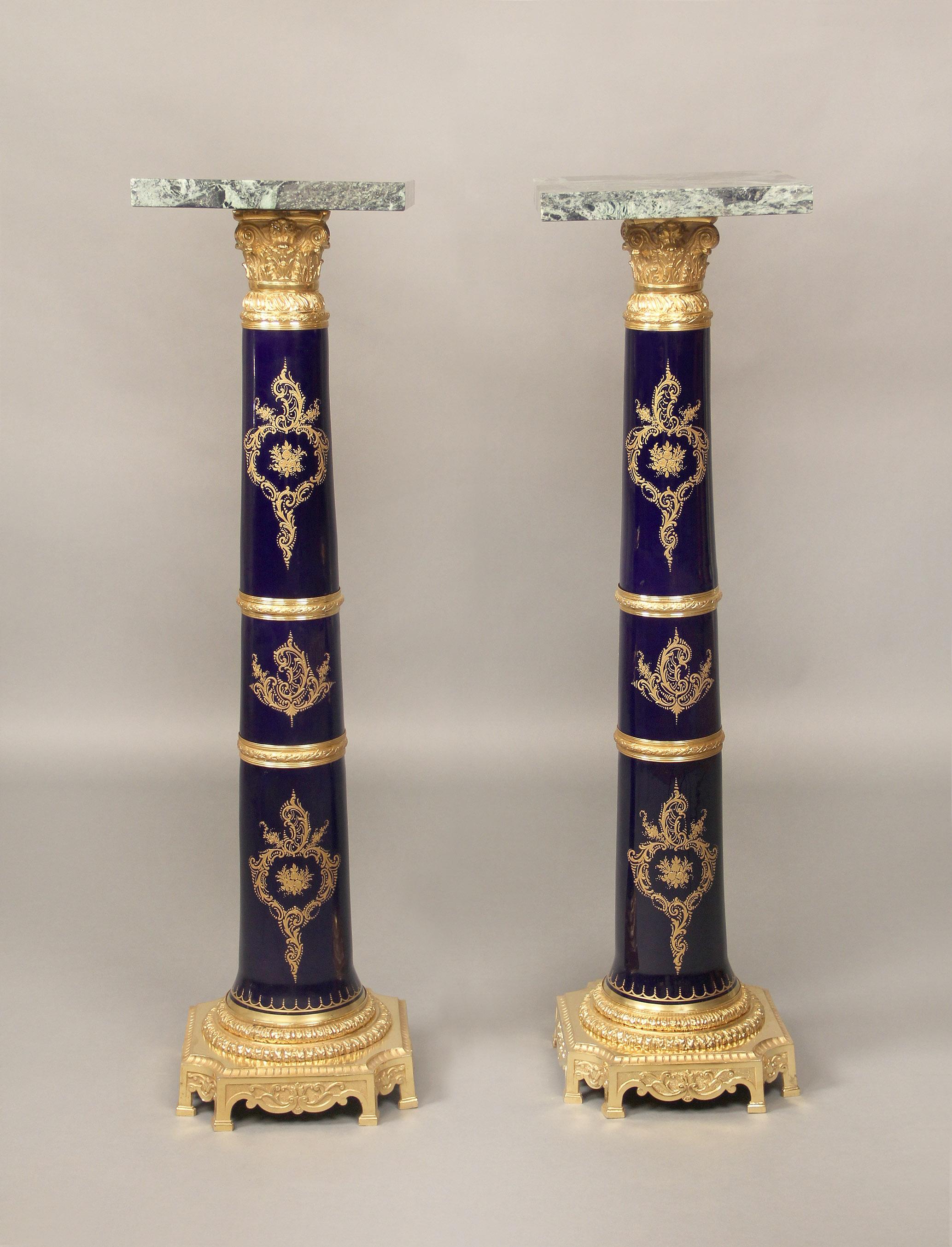 Pair of Late 19th Century Gilt Bronze-Mounted Sèvres Style Pedestals In Good Condition For Sale In New York, NY