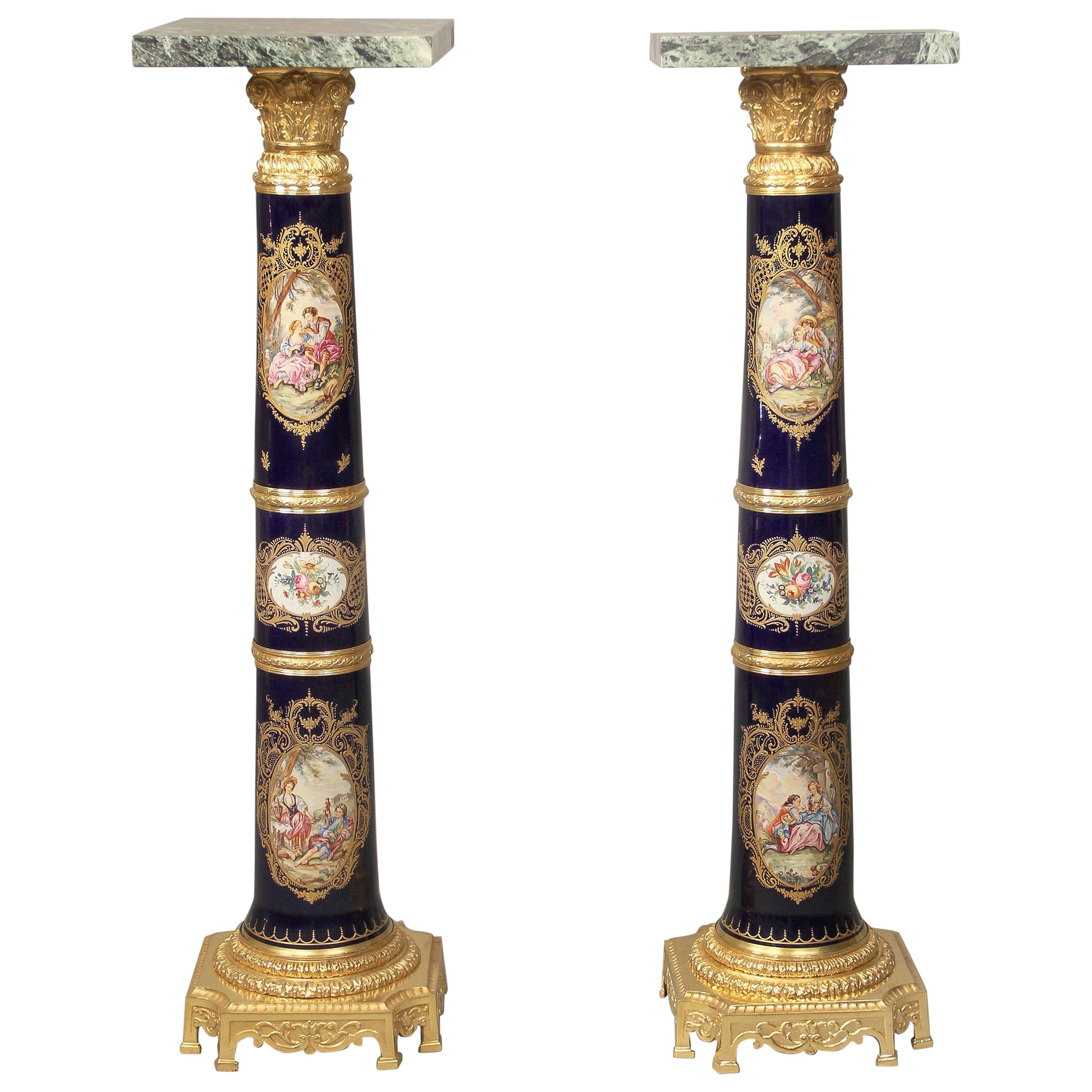 Pair of Late 19th Century Gilt Bronze-Mounted Sèvres Style Pedestals