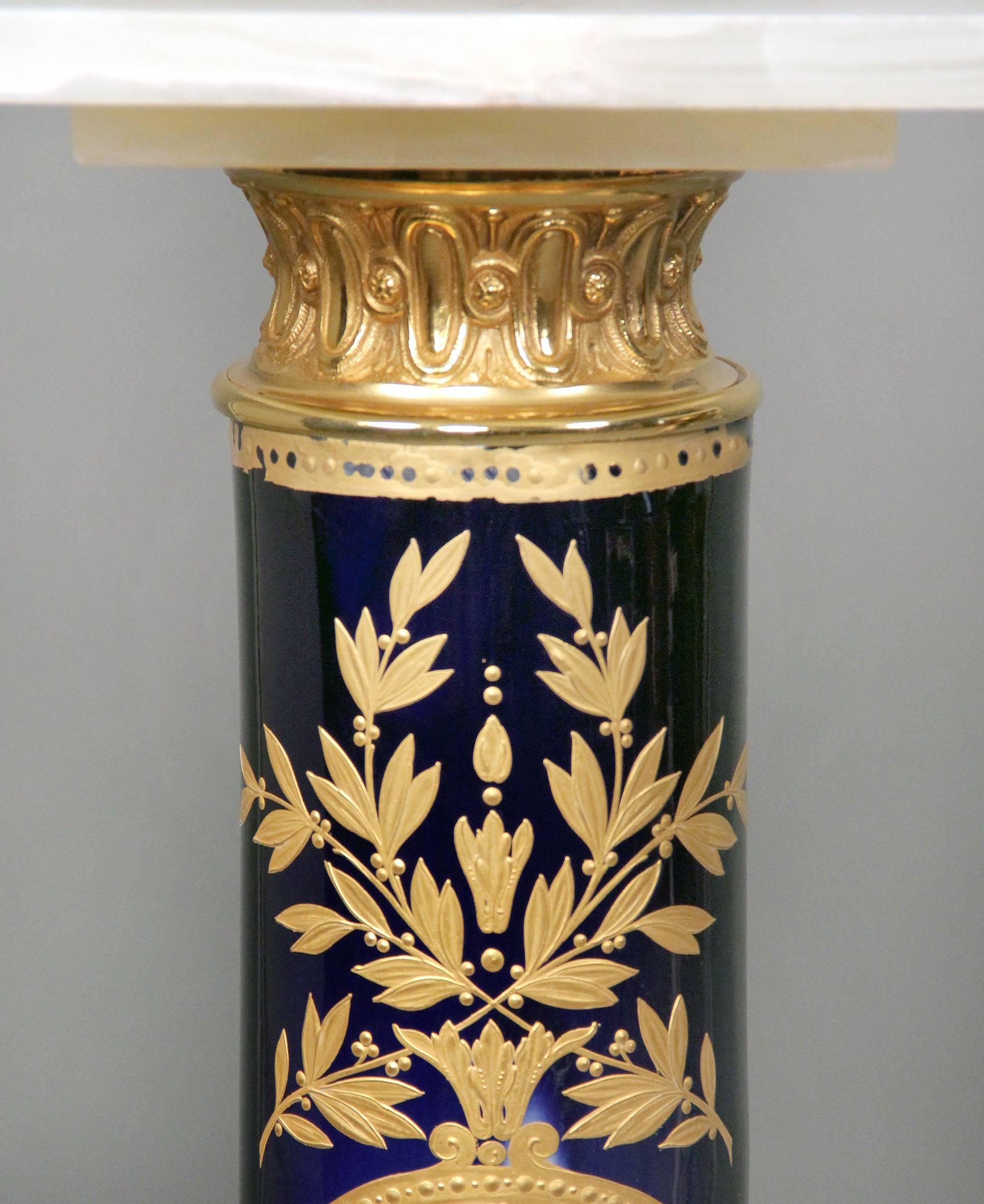 French Pair of Late 19th Century Gilt Bronze-Mounted Sèvres Style Porcelain Pedestals