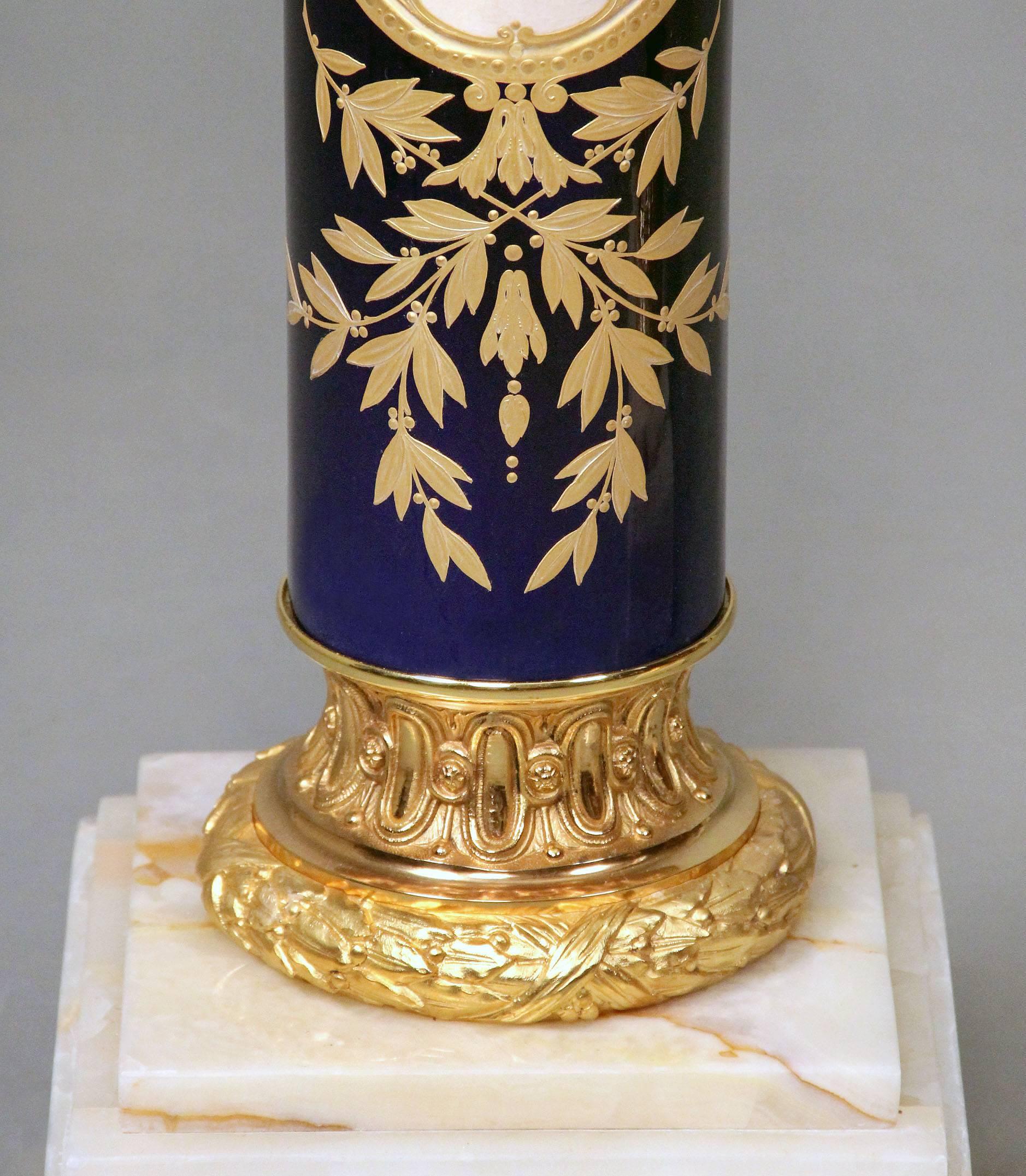 Pair of Late 19th Century Gilt Bronze-Mounted Sèvres Style Porcelain Pedestals In Good Condition In New York, NY
