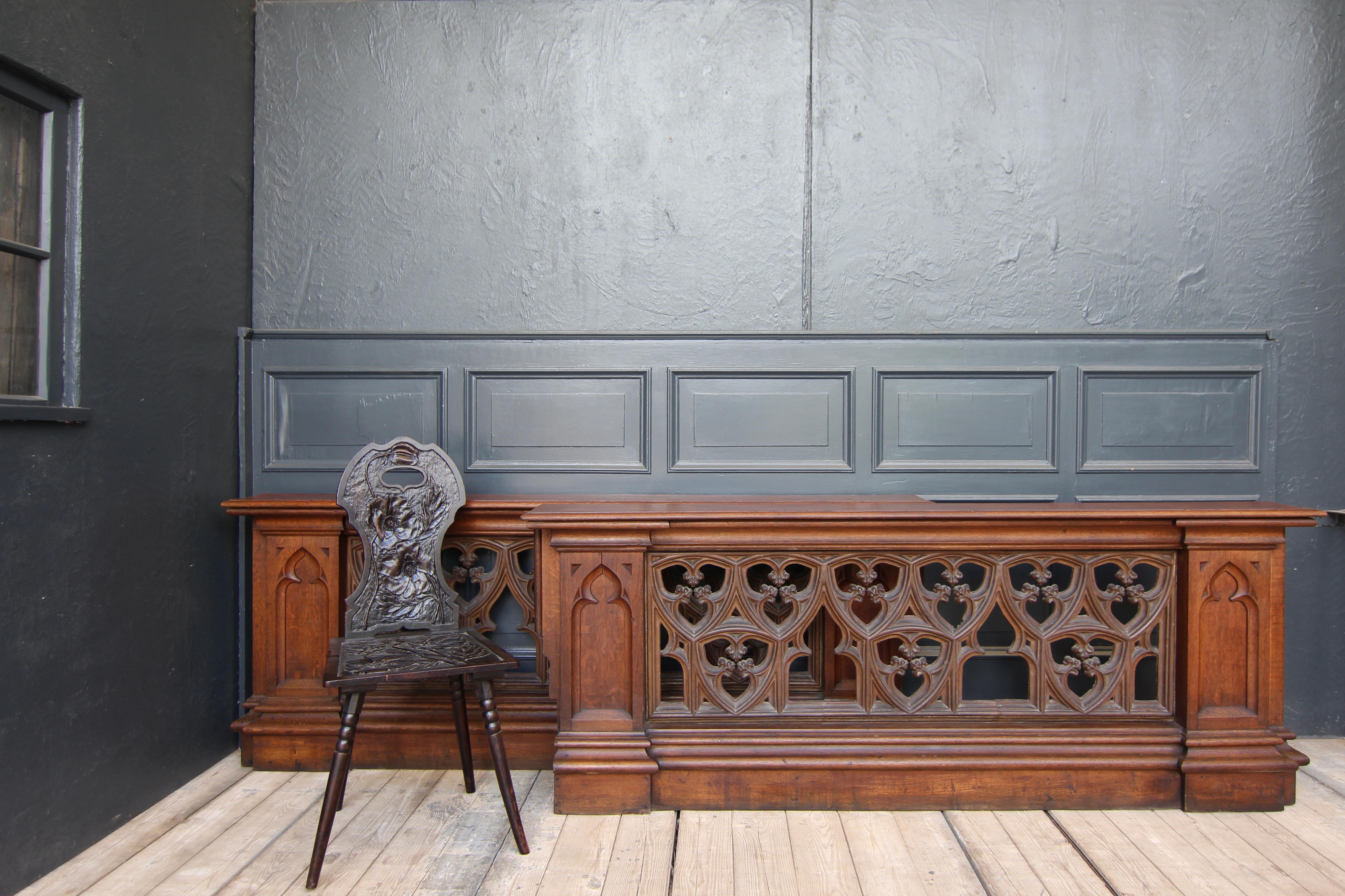 European Pair of Late 19th Century Gothic Revival Oak and Cast Iron Balustrades For Sale