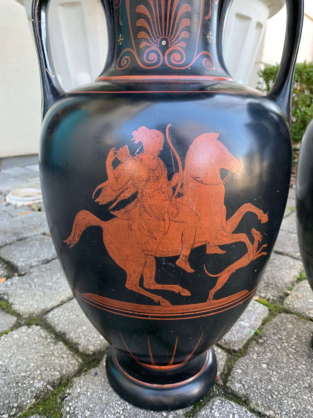 European Pair of Late 19th Century Grand Tour Style Terracotta Urns, Marked C. Budde-Lund