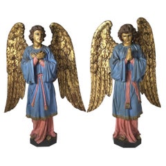 Paar handgeschnitzte Altar-Engel aus dem späten 19.