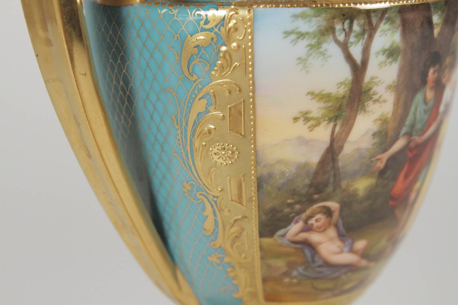 Pair of Late 19th Century Hand-Painted and Gilt Urns 5