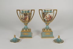 Pair of Late 19th Century Hand-Painted and Gilt Urns