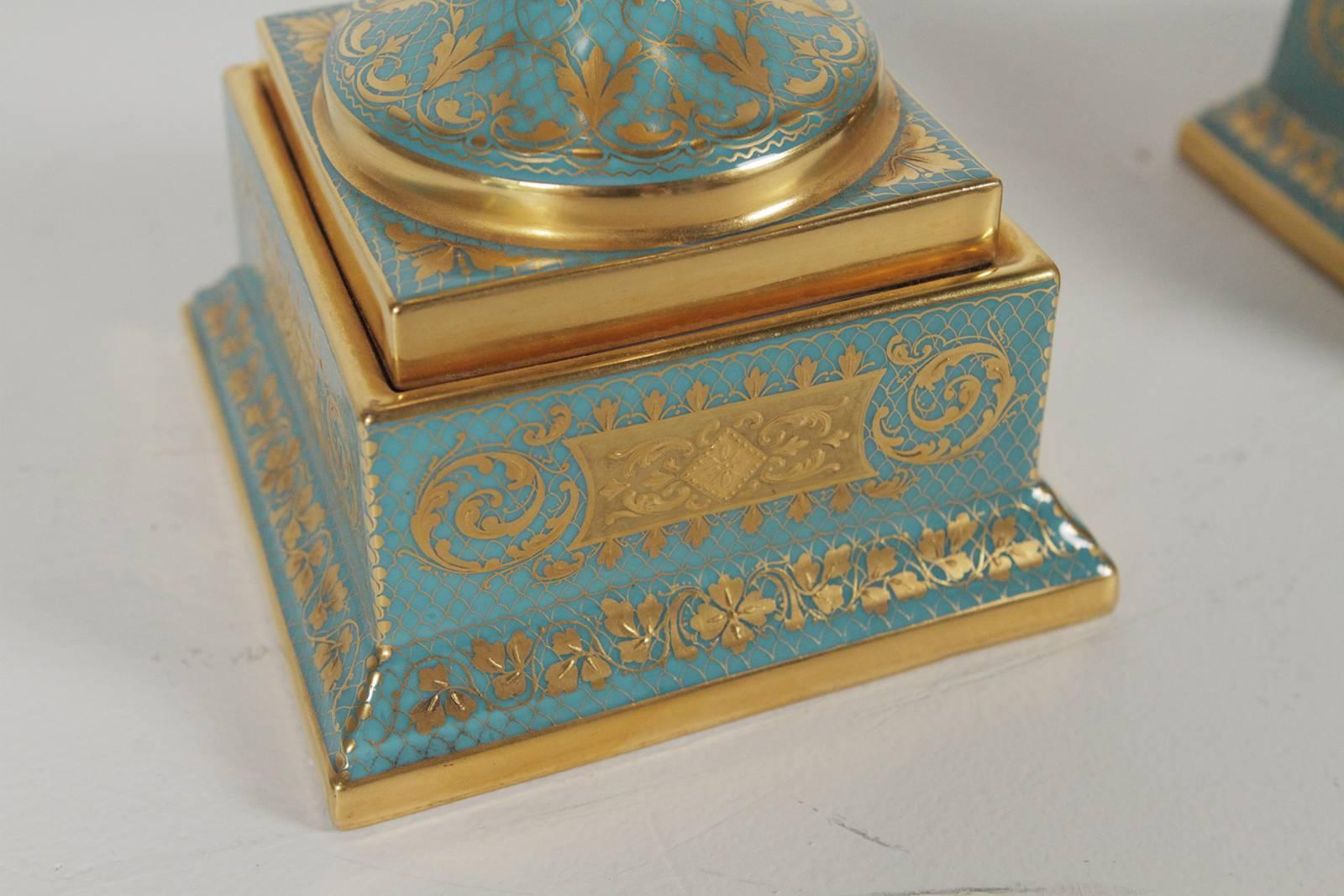 Austrian Pair of Late 19th Century Hand-Painted and Gilt Urns