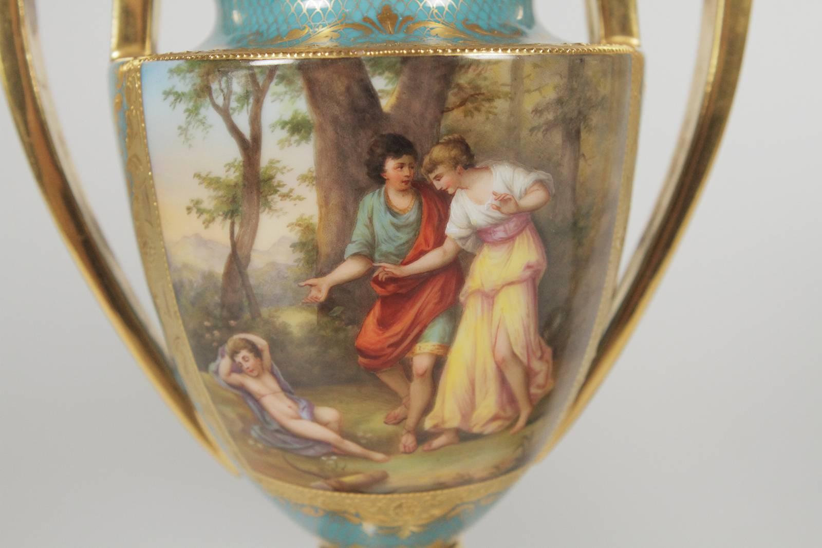 Pair of Late 19th Century Hand-Painted and Gilt Urns In Excellent Condition In Lambertville, NJ