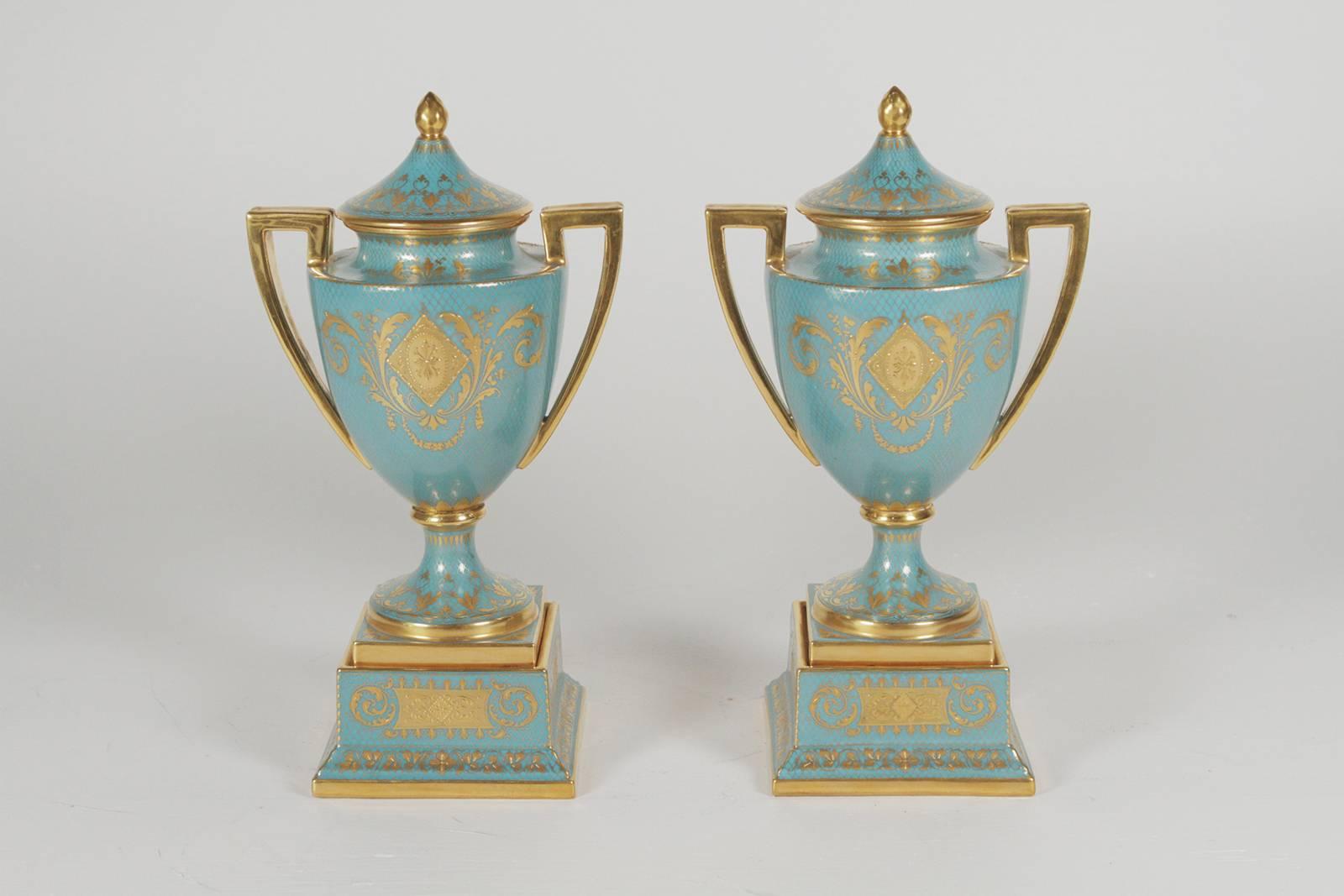 Pair of Late 19th Century Hand-Painted and Gilt Urns 2
